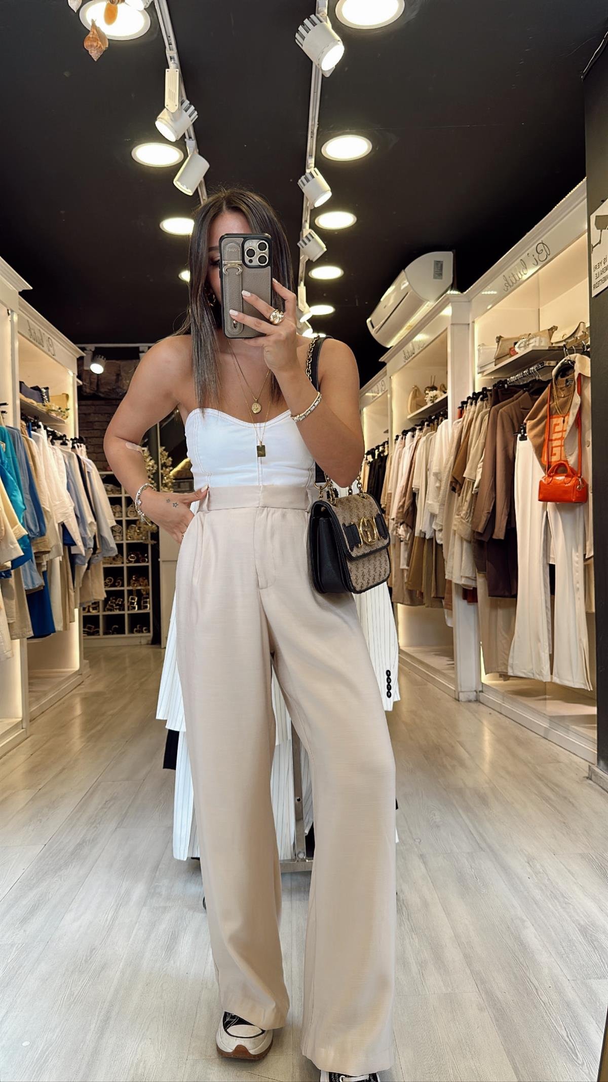 Taş Renk Maskülen Keten Bol Paça Pantolon