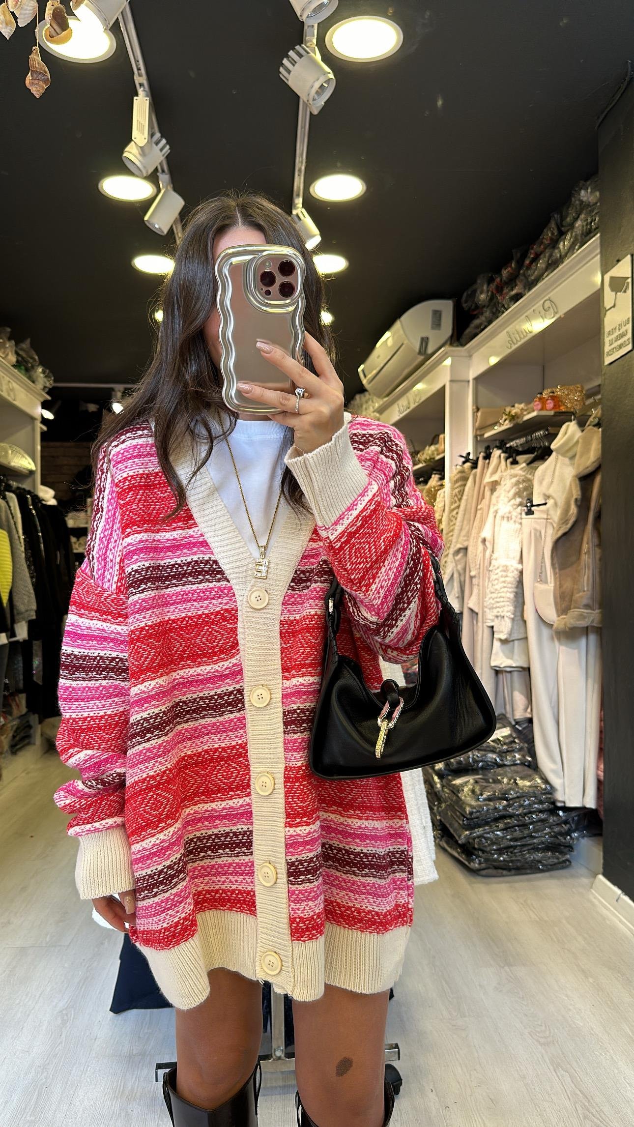 Taş Ters Örgü Renkli Düğmeli Hırka