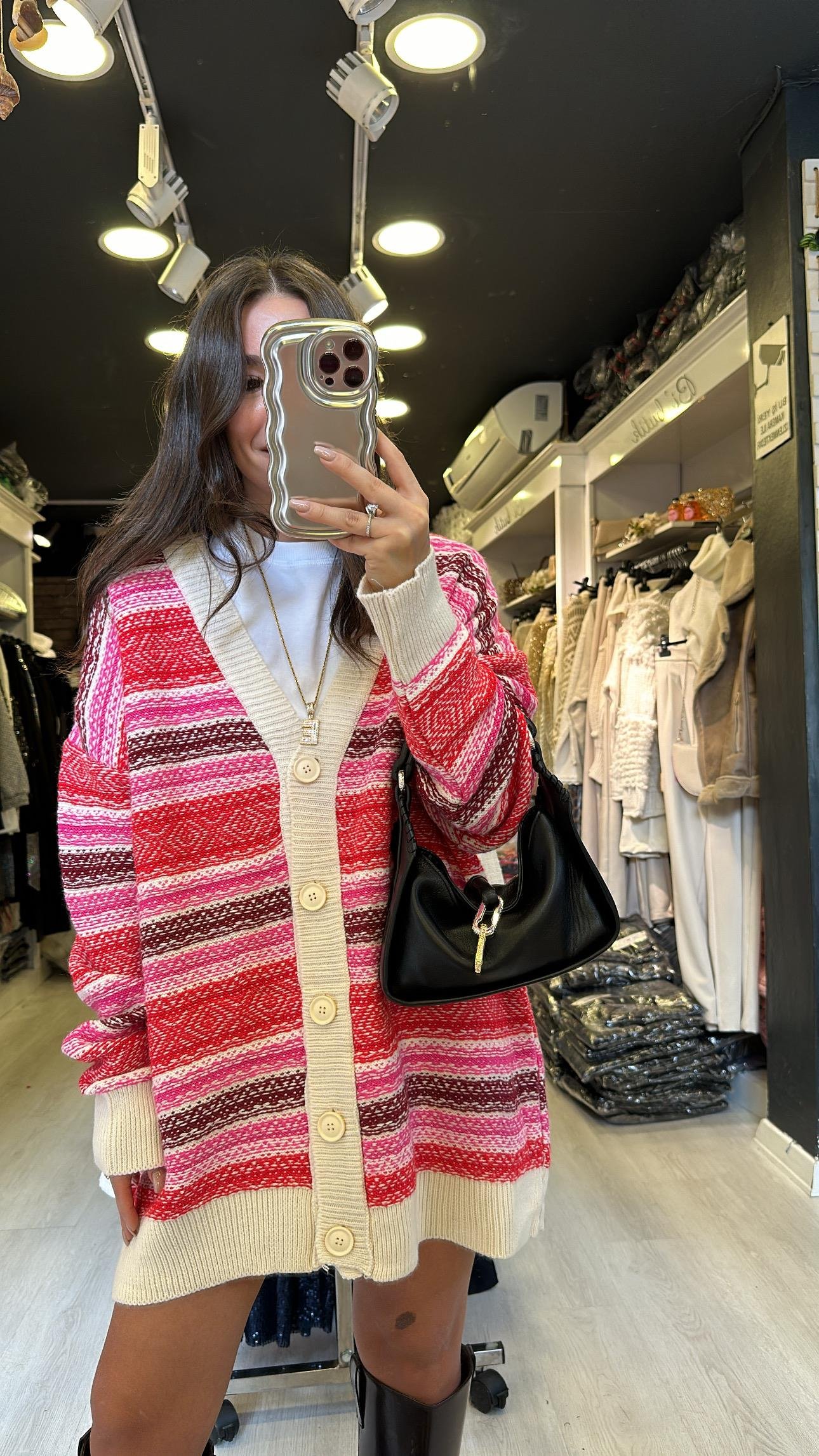 Taş Ters Örgü Renkli Düğmeli Hırka