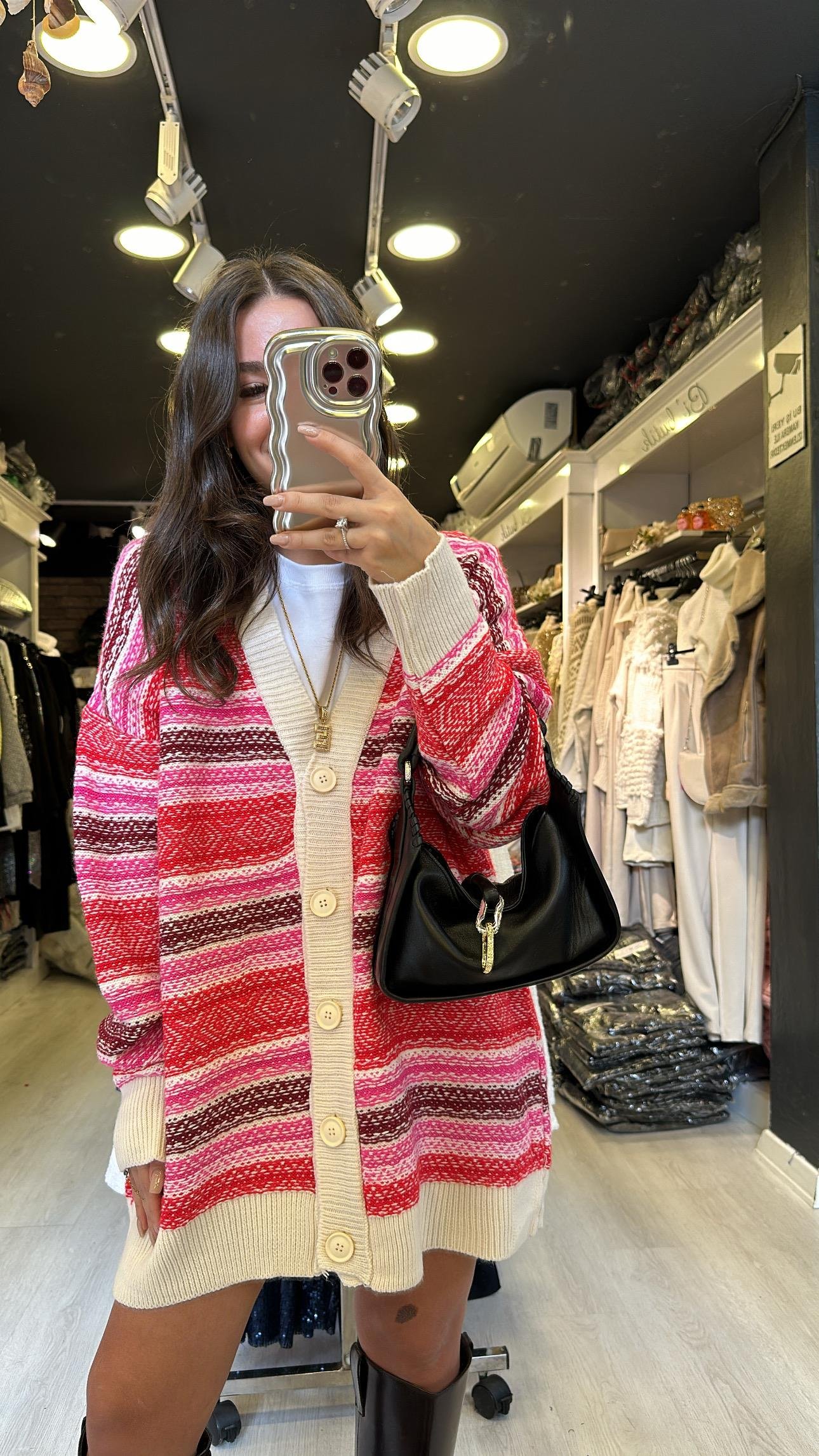 Taş Ters Örgü Renkli Düğmeli Hırka