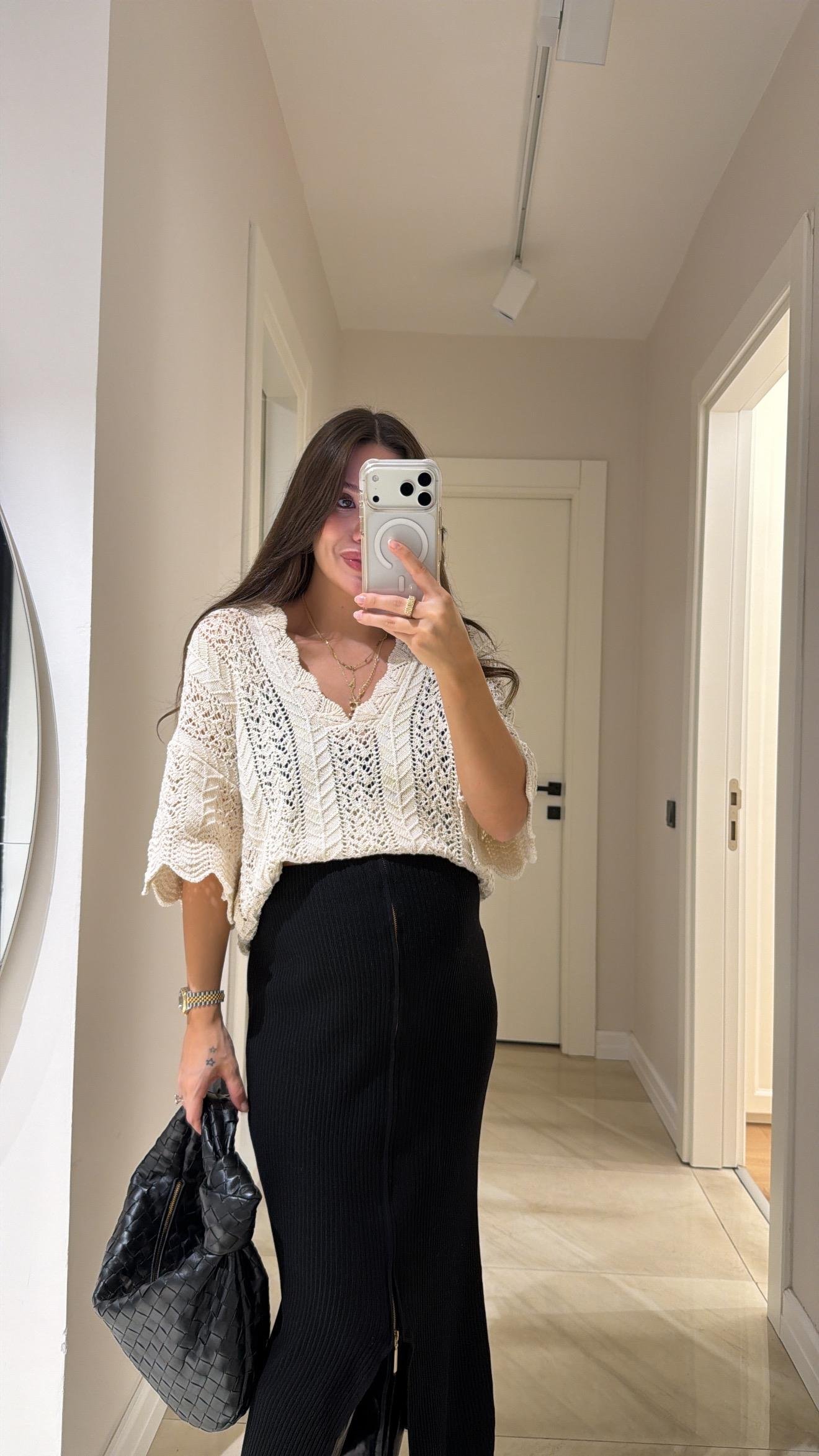 Taş V Yaka Ajurlu Marka Model Kazak