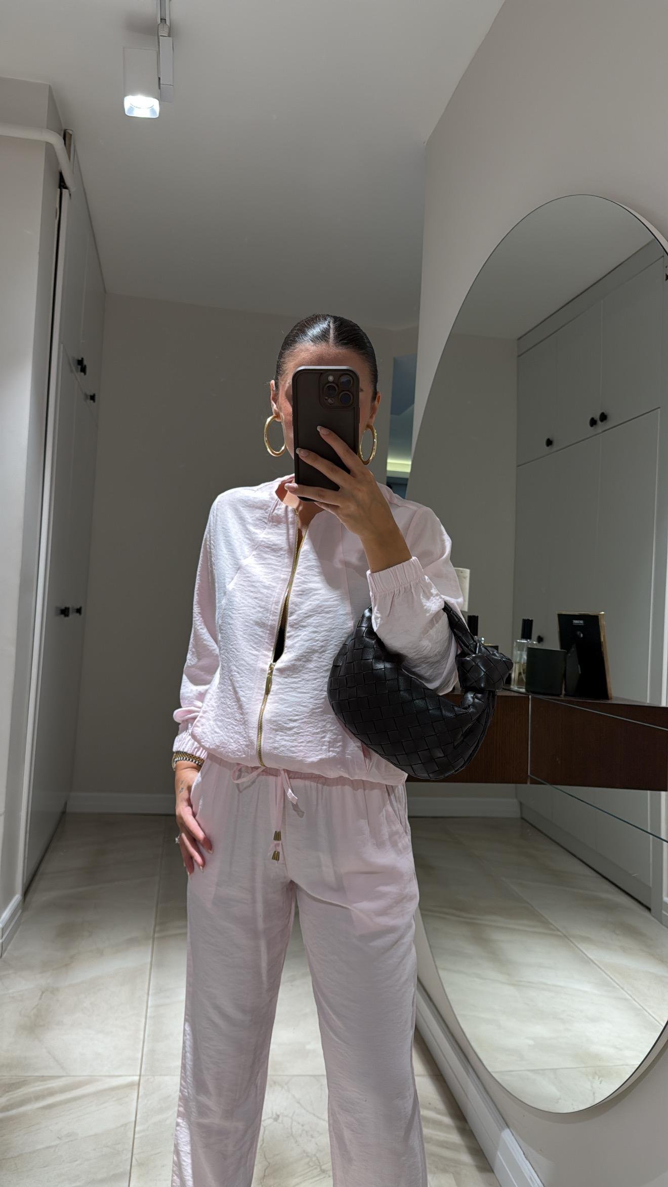 Toz Pembe Fermuarlı Ceket Pantolon Takım