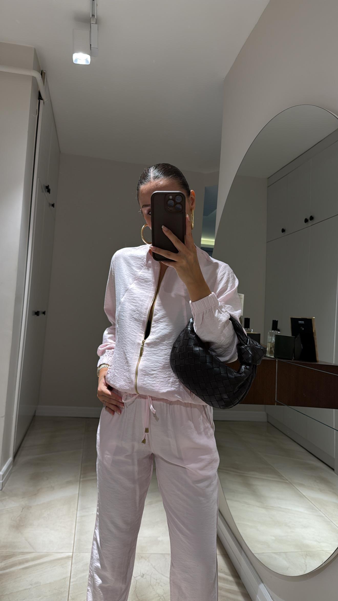 Toz Pembe Fermuarlı Ceket Pantolon Takım