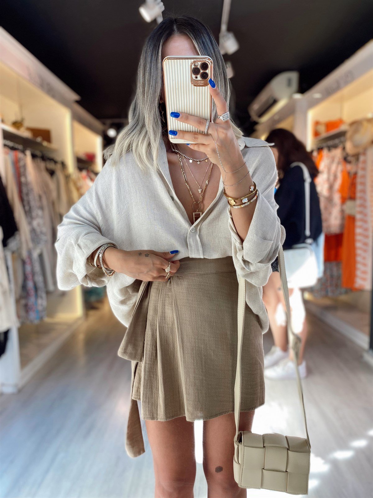 Vizon Renk Bağlamalı Pileli Etek 