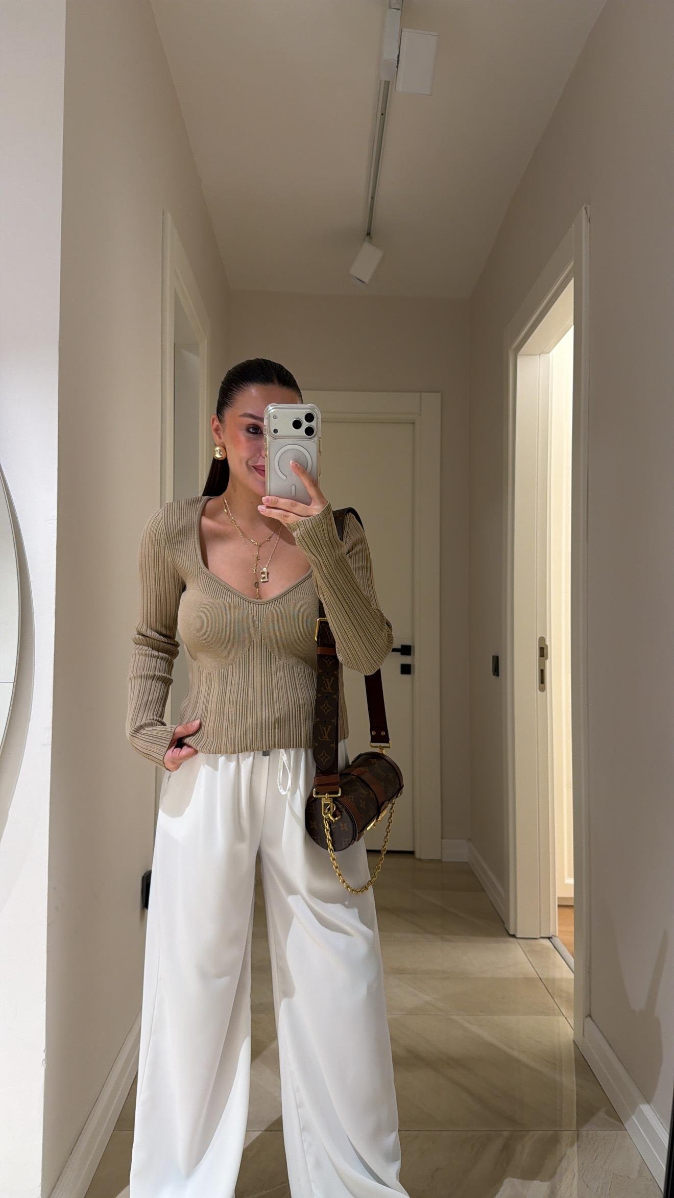 Vizon Yaka Detaylı Fitilli Marka Model Triko Bluz