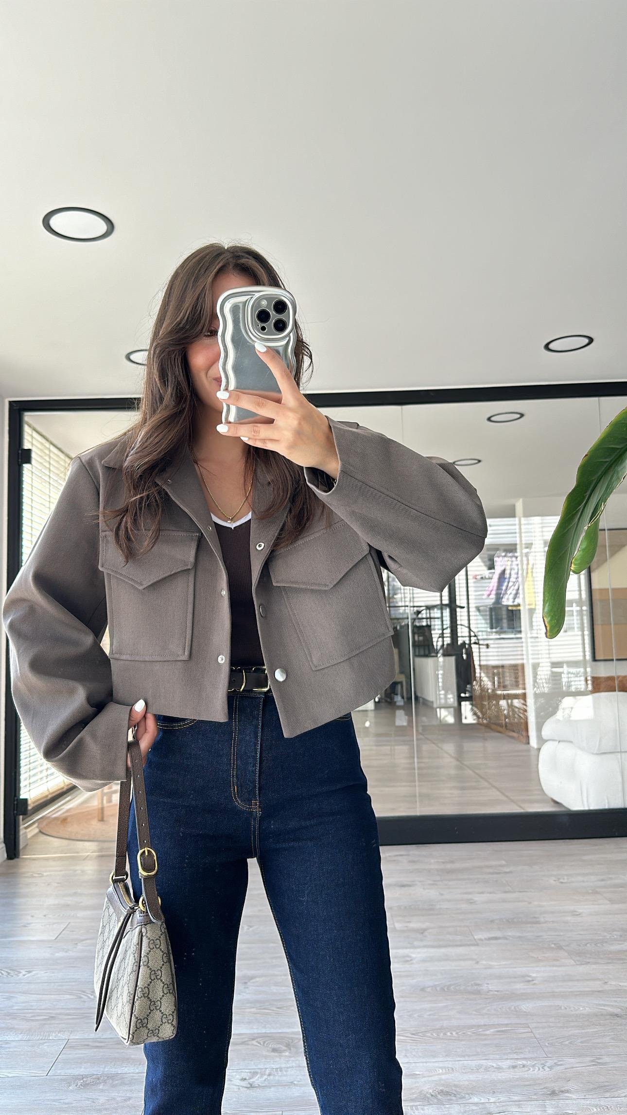 Vizon Zarf Cepli Crop Ceket