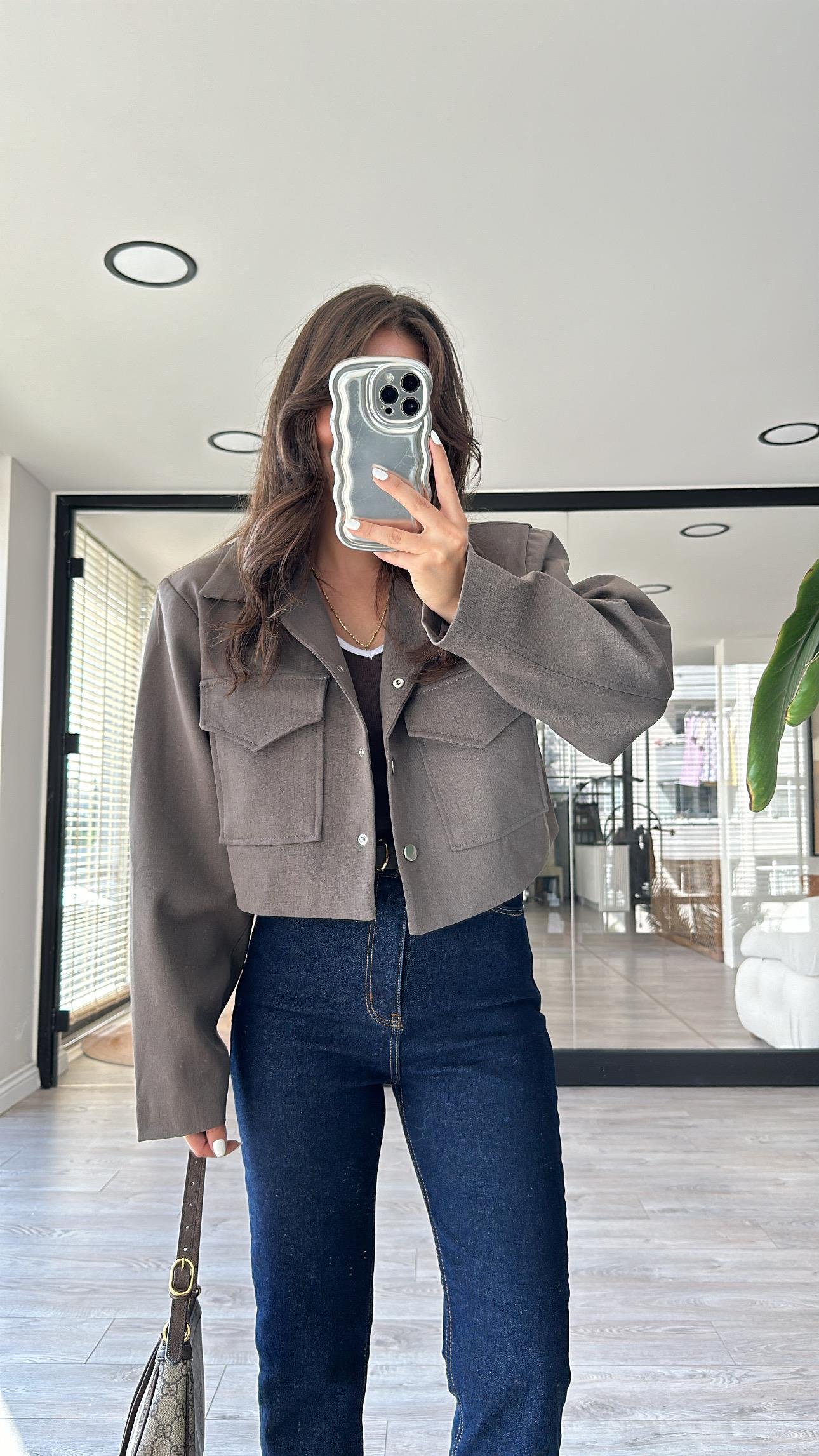 Vizon Zarf Cepli Crop Ceket