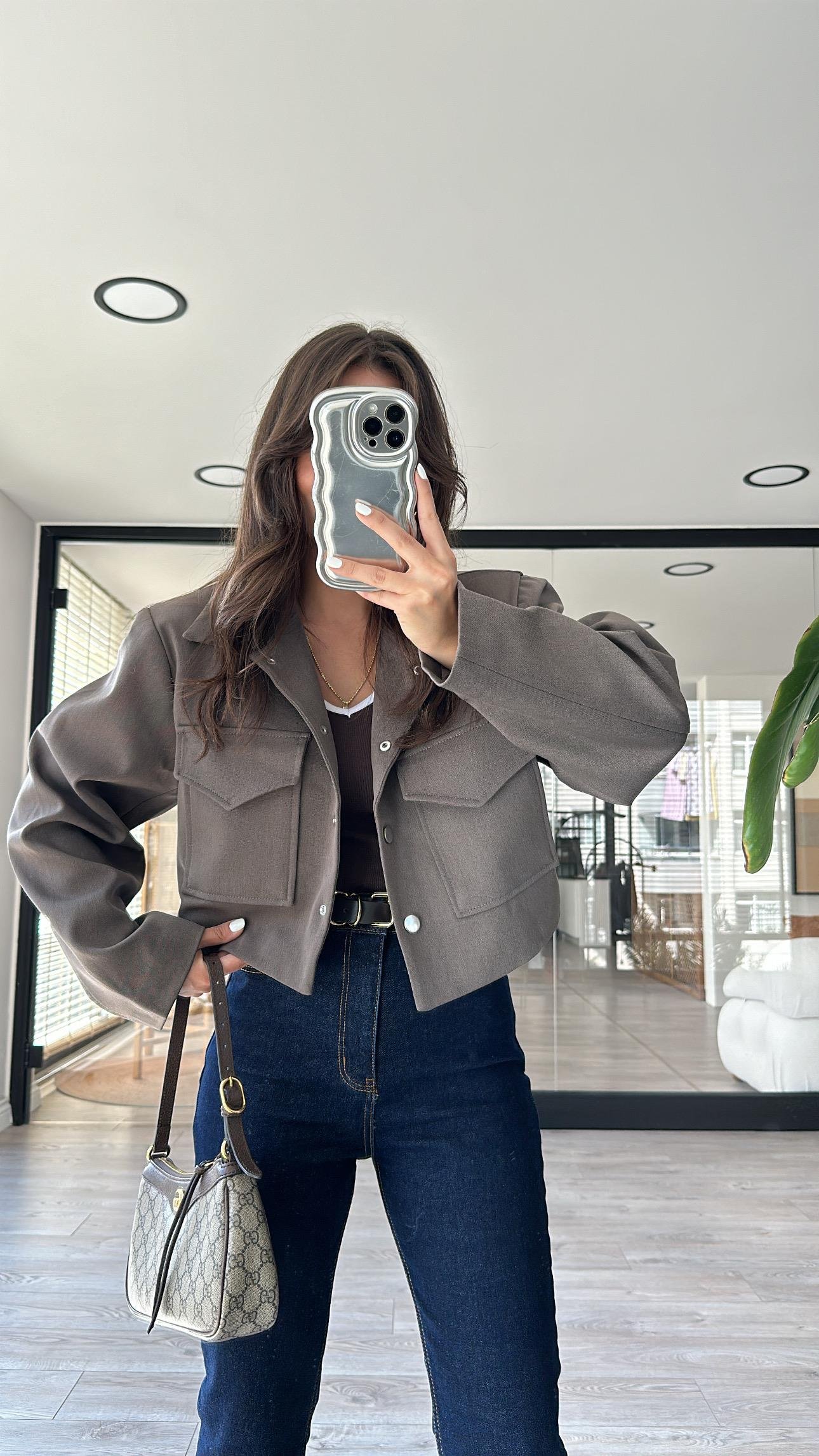 Vizon Zarf Cepli Crop Ceket