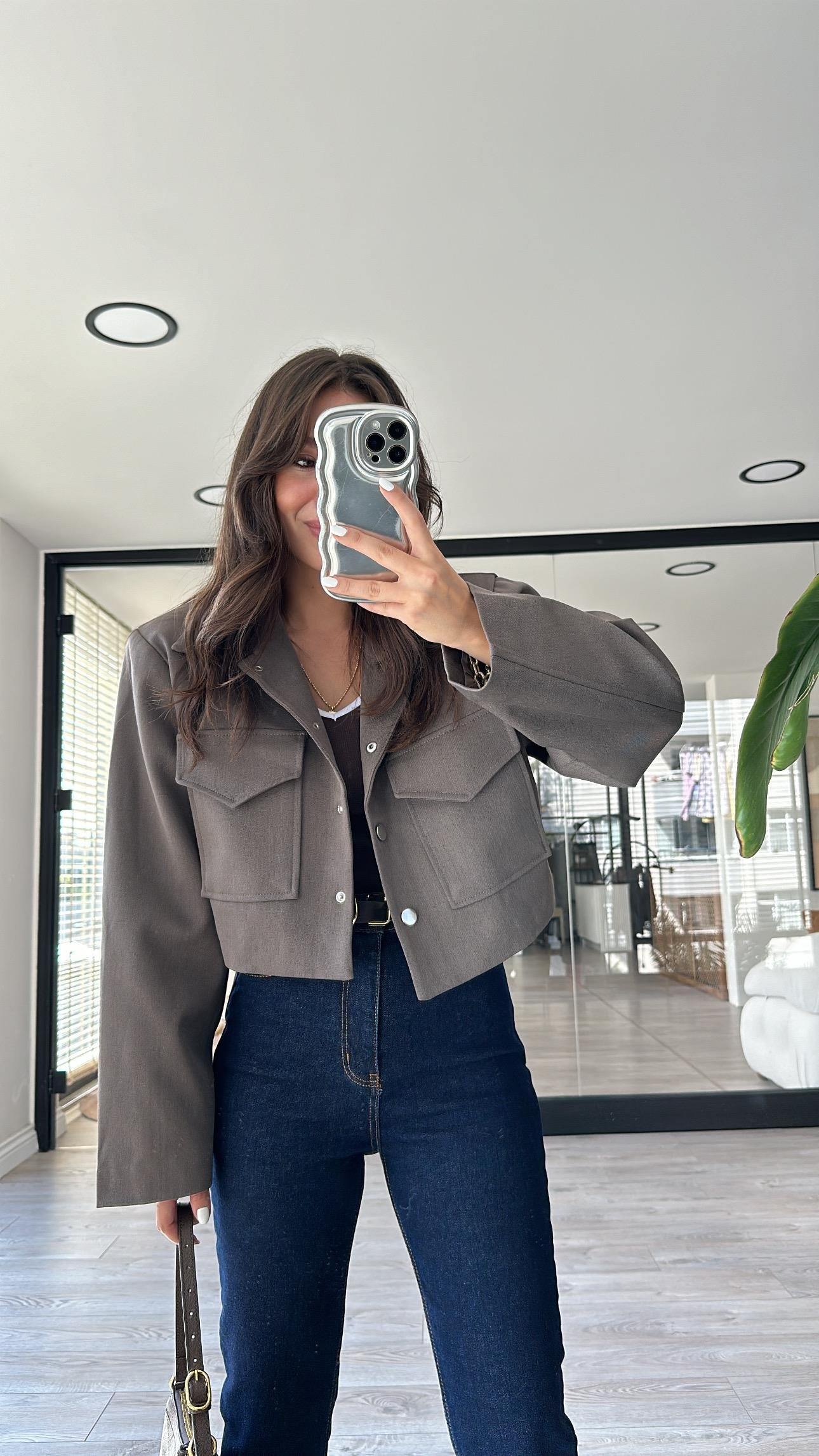 Vizon Zarf Cepli Crop Ceket