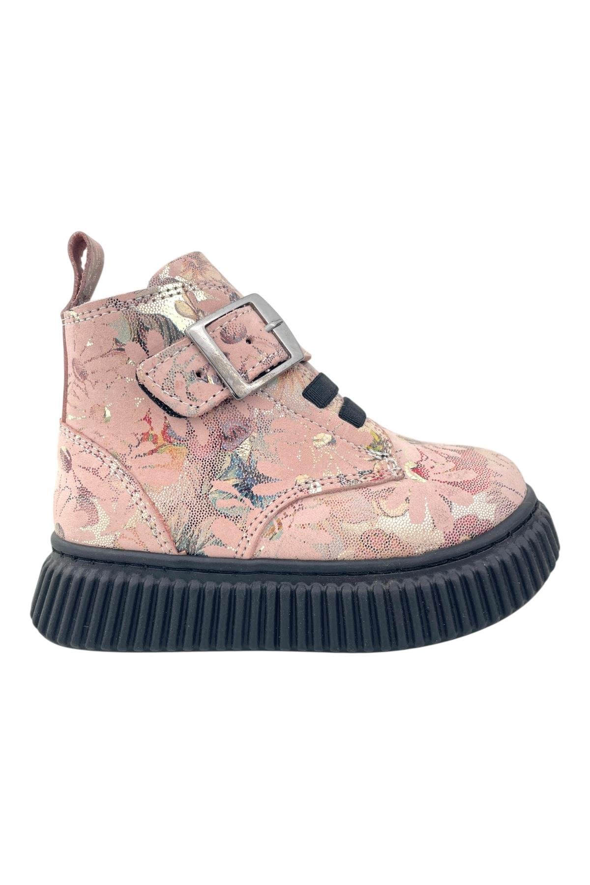 Aquarium Nakışlı Deri ve Ortopedik Bebe Bot Pudra