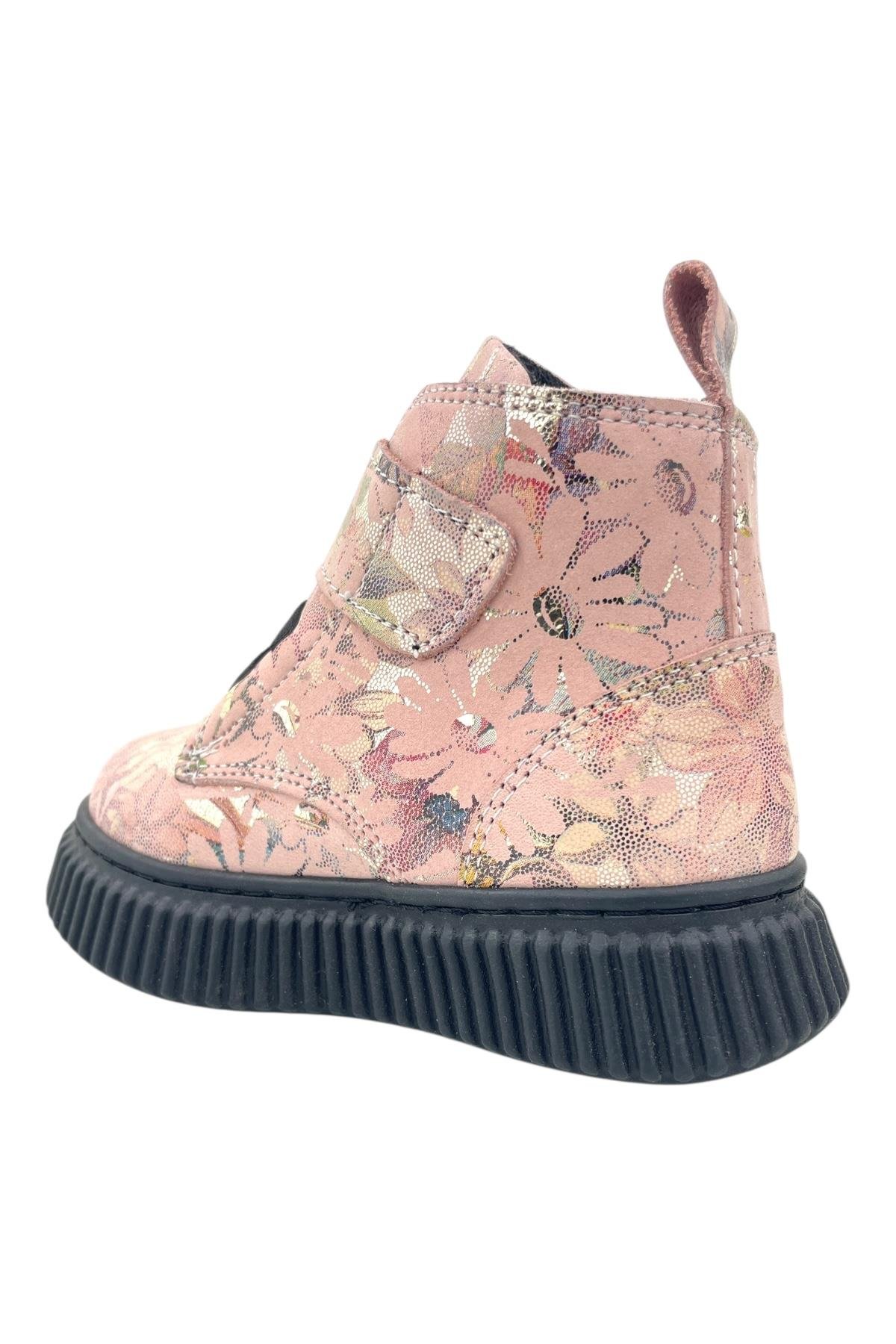 Aquarium Nakışlı Deri ve Ortopedik Bebe Bot Pudra