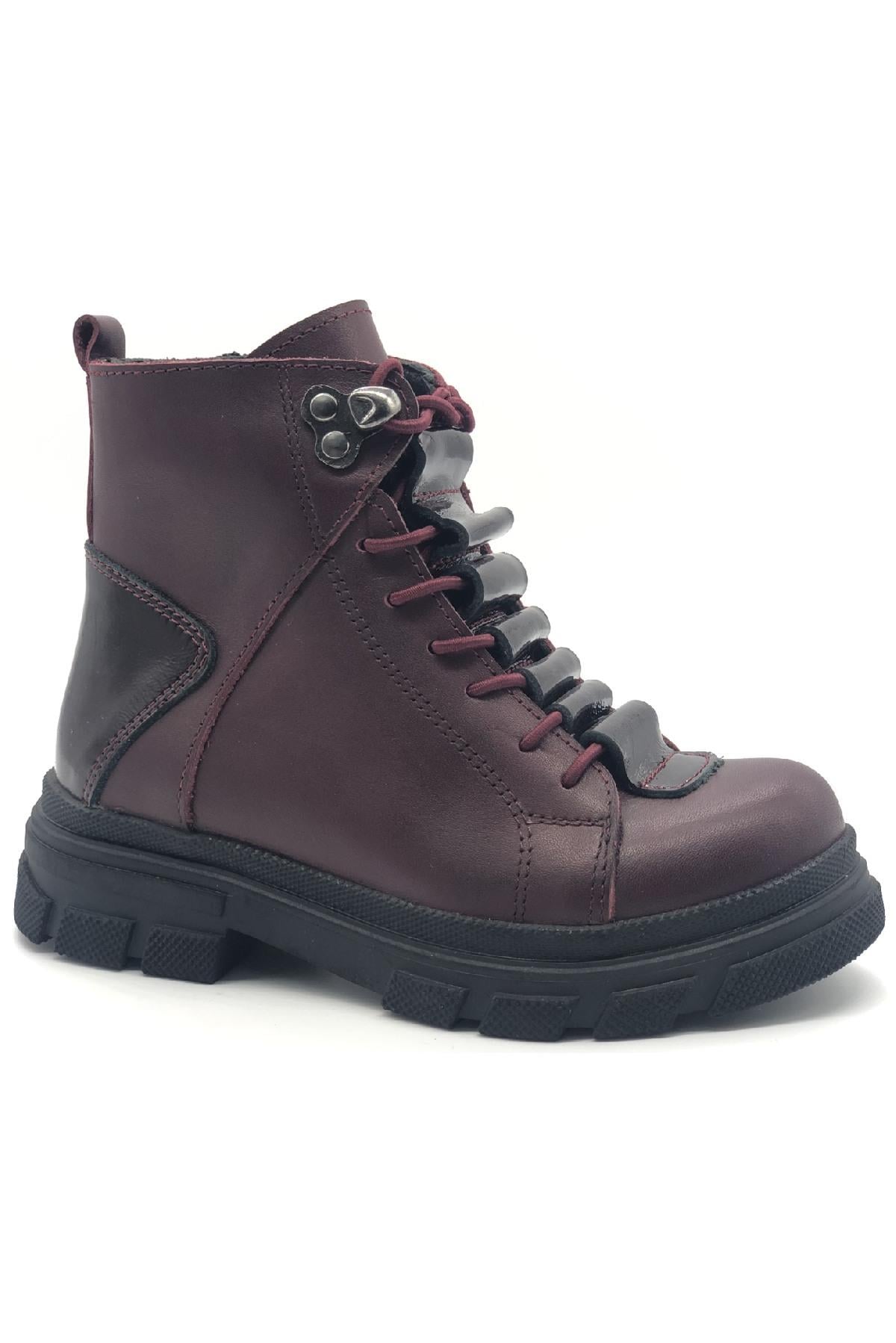 Bağcıklı Yandan Fermuarlı Bot Bordo