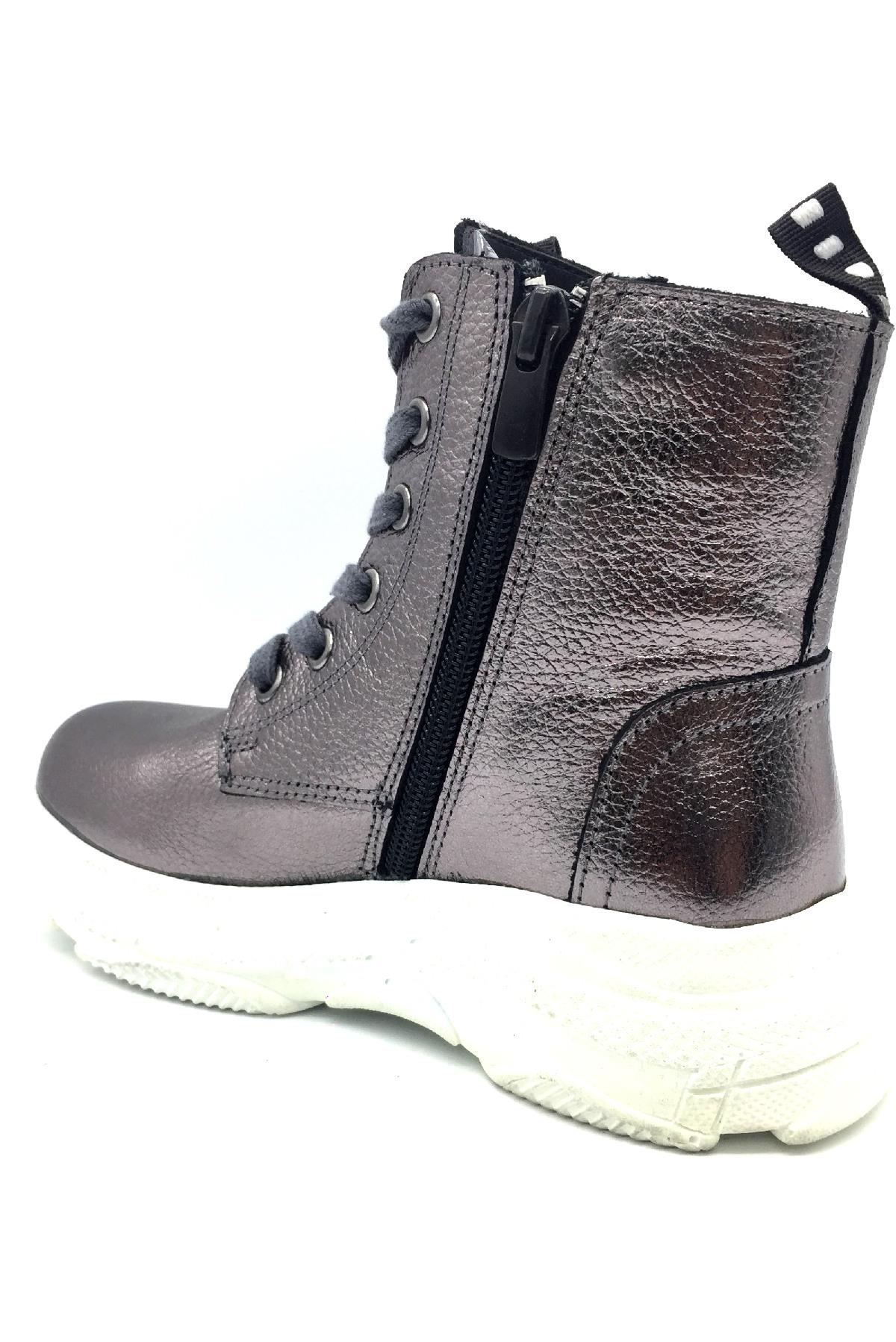 Beyaz Taban Deri Bot Platin