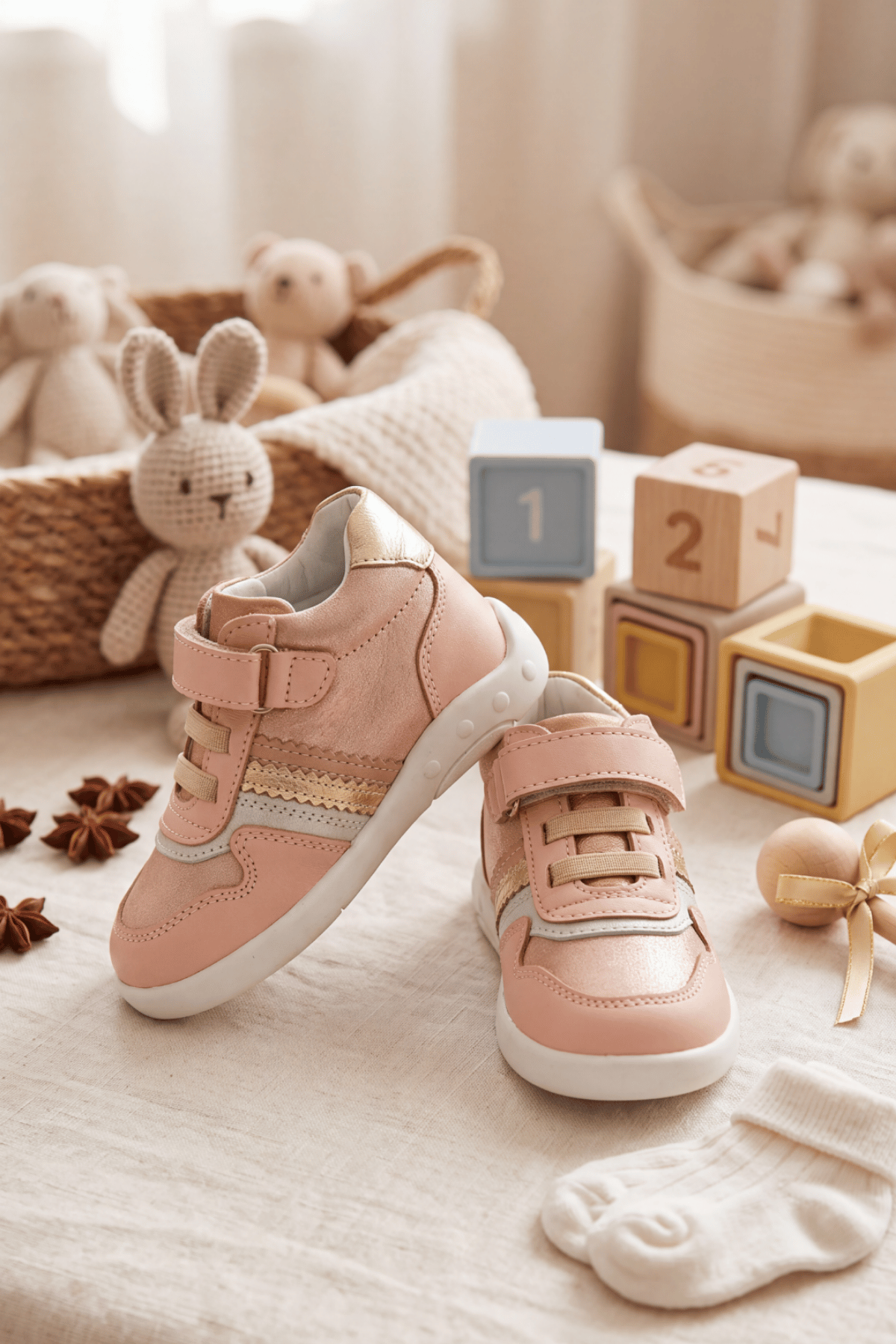 Butterfly Kız Bebek İlk Adım Deri Bot Pudra