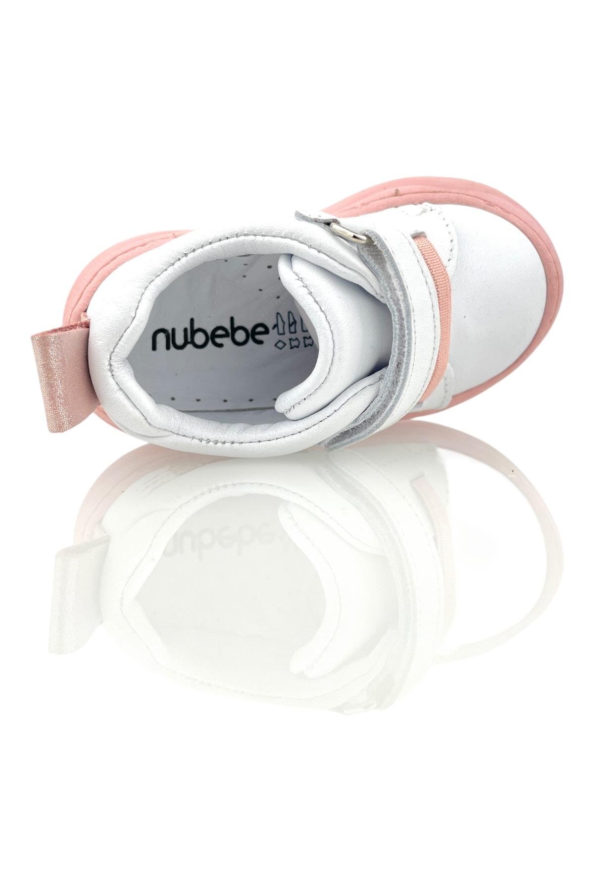 Celtic Kız İlk Adım Ayakkabısı Deri ve Ortopedik Beyaz-Pembe