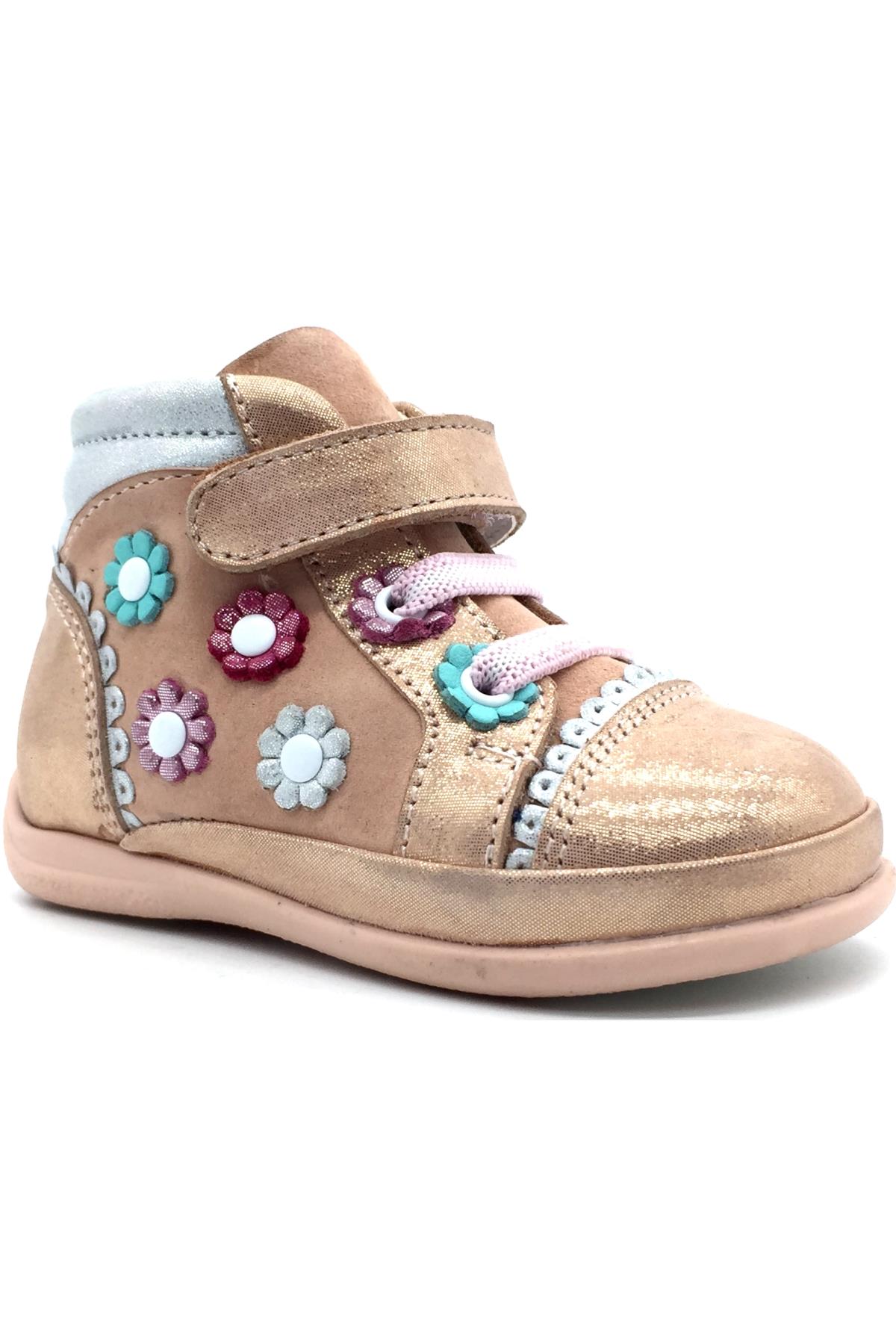 Çiçekli İlk Adım Kız Bebek Botu Pudra