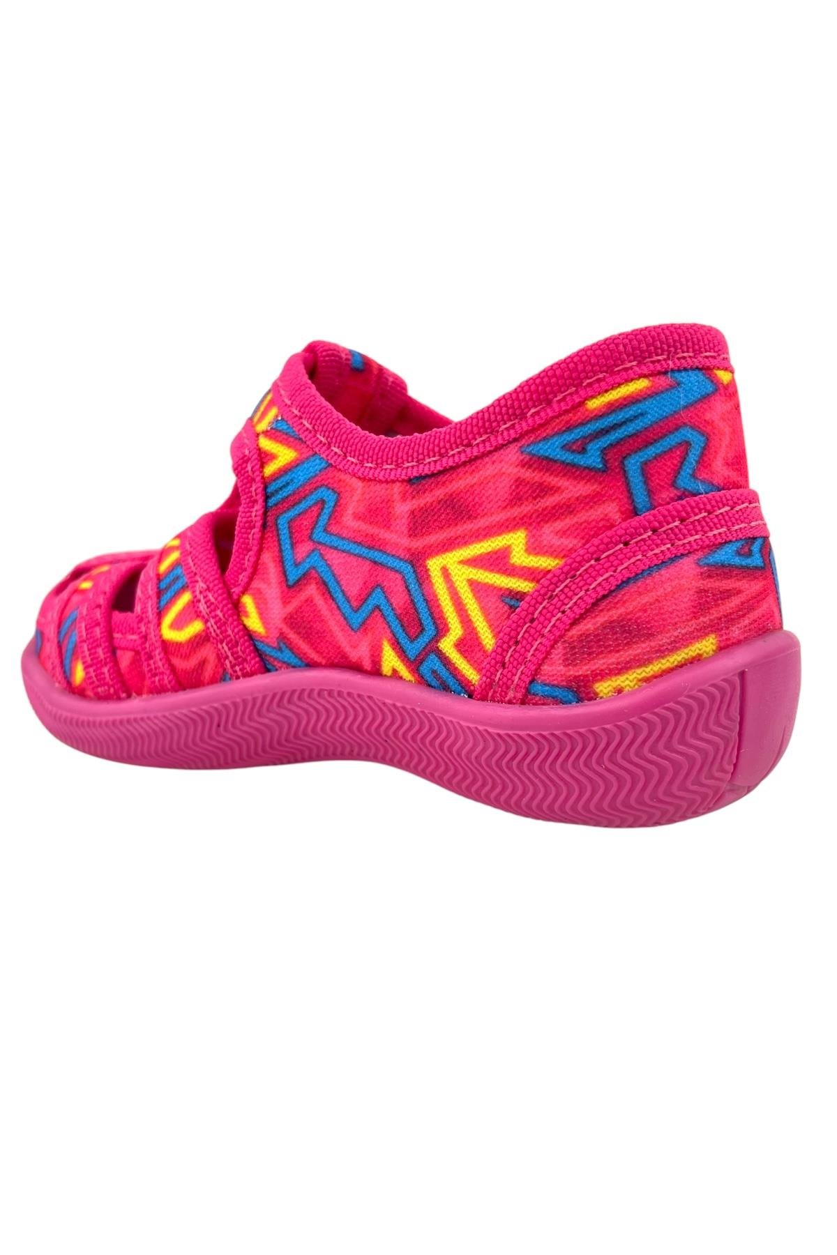 Çocuk Keten Ev Ayakkabısı Fuşya renkli