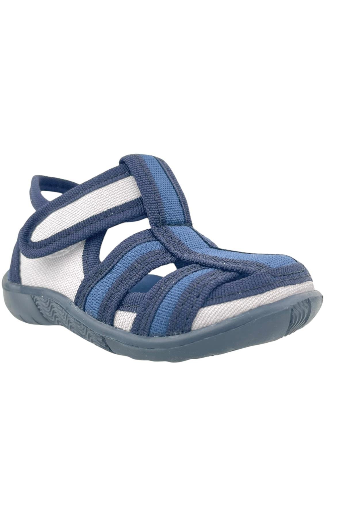 Çocuk Keten Ev Ayakkabısı Lacivert-Gri