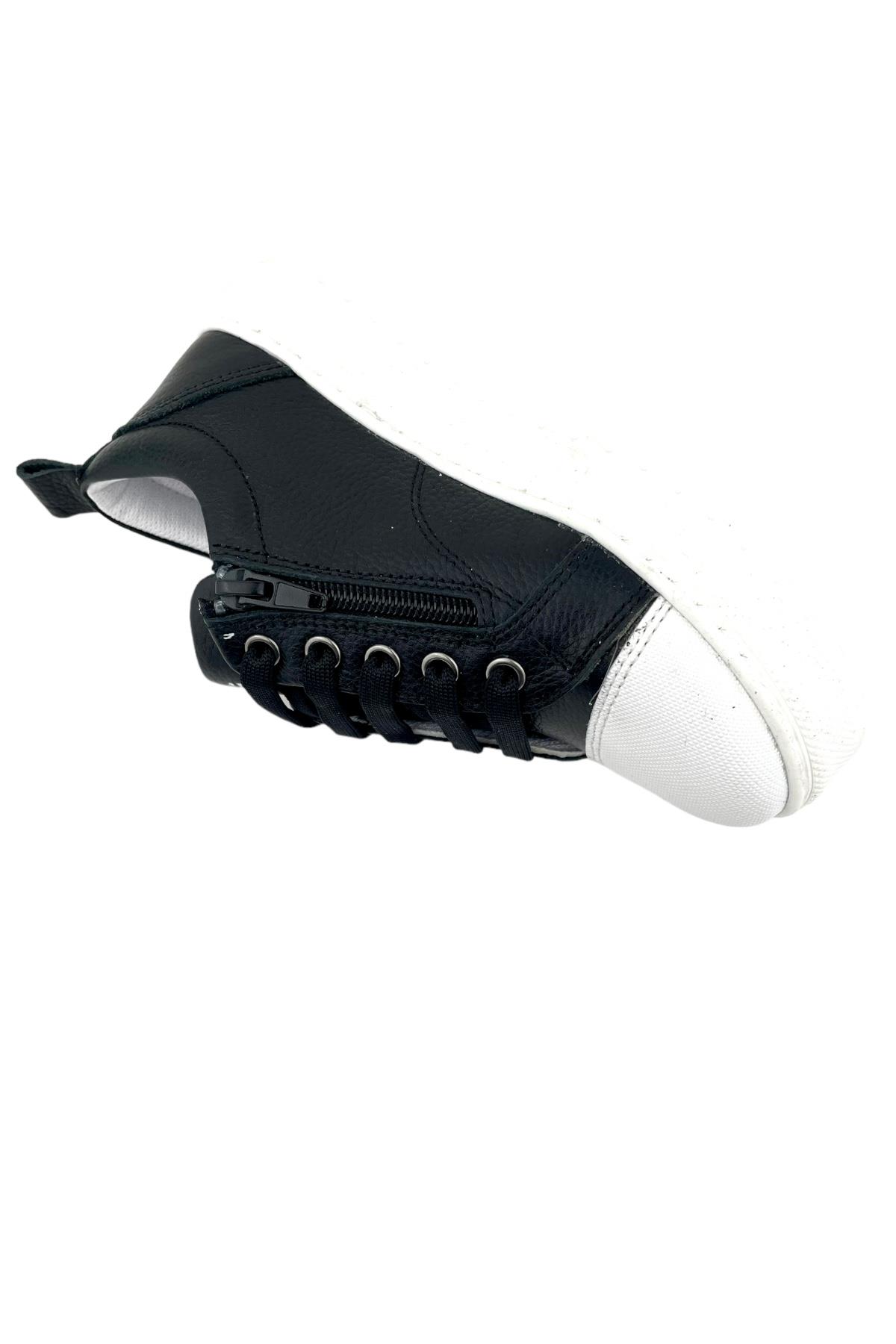 Cotton Hakiki Deri ve Ortopedik Çocuk Ayakkabısı Siyah