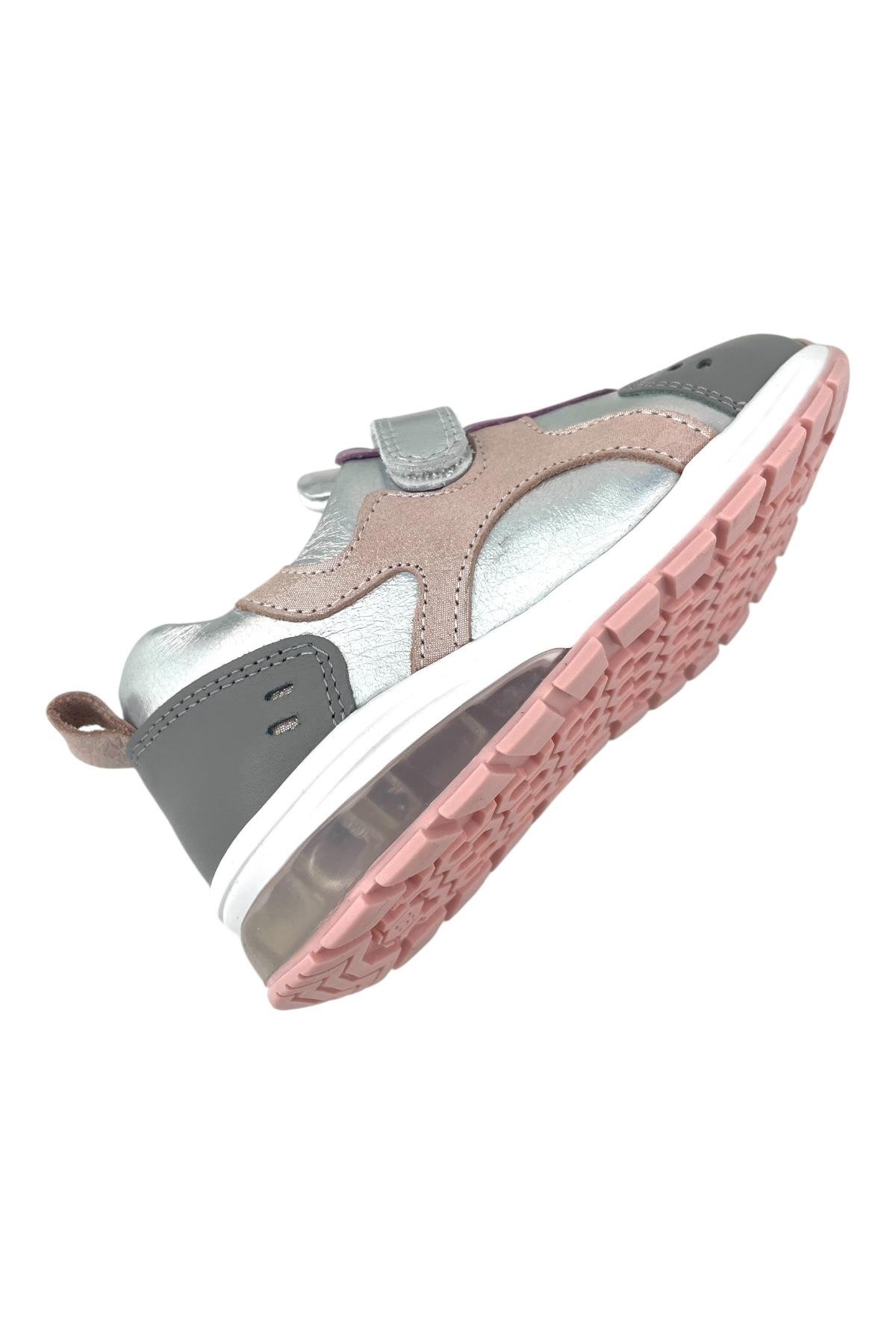 İçi ve Dışı Gerçek Deri Destekli Kız Çocuk Işıklı Ayakkabı Gri-Pembe