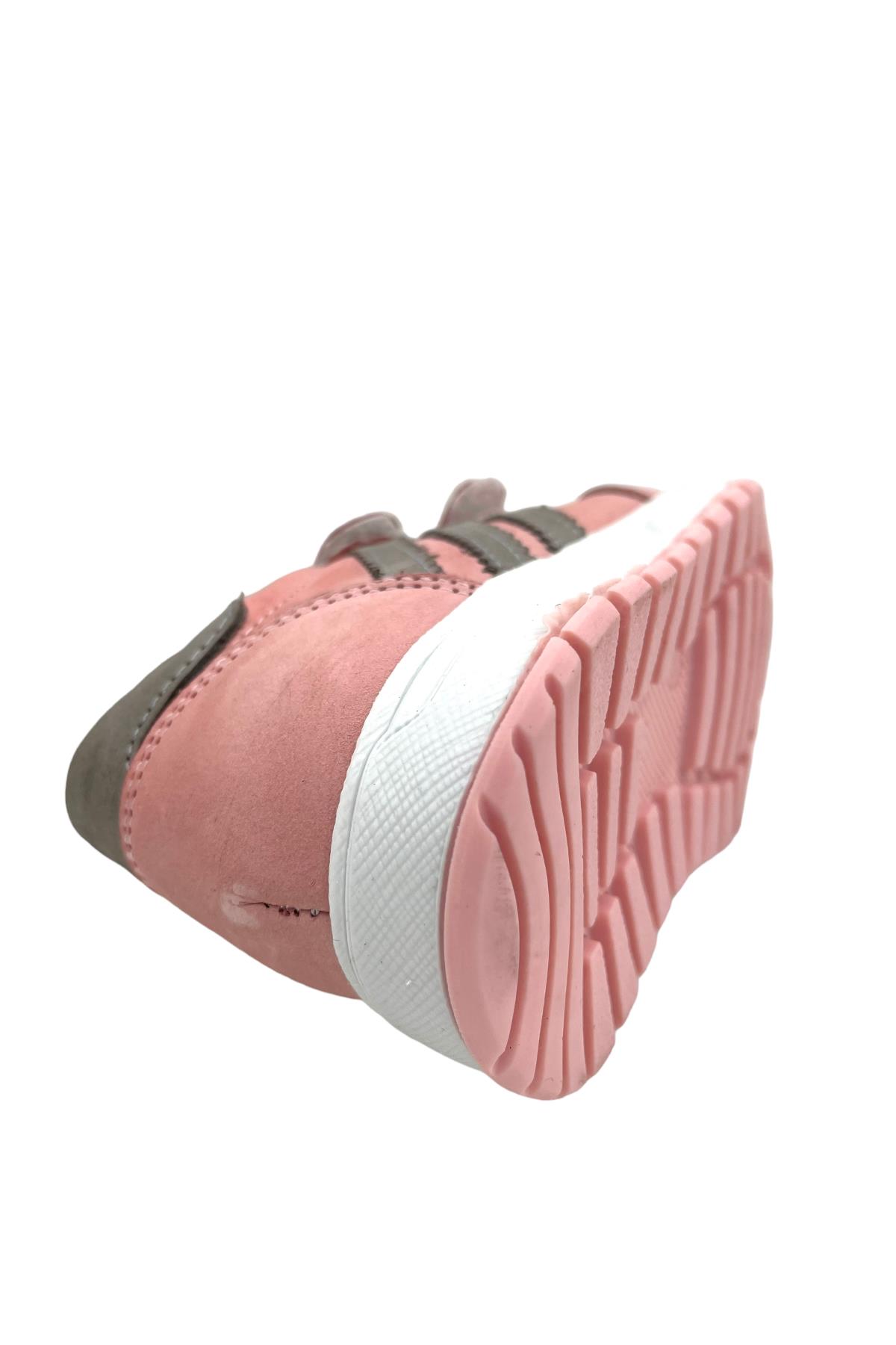 İçi ve Dışı Gerçek Deri Ortopedik Çocuk Ayakkabısı Pembe-Gri