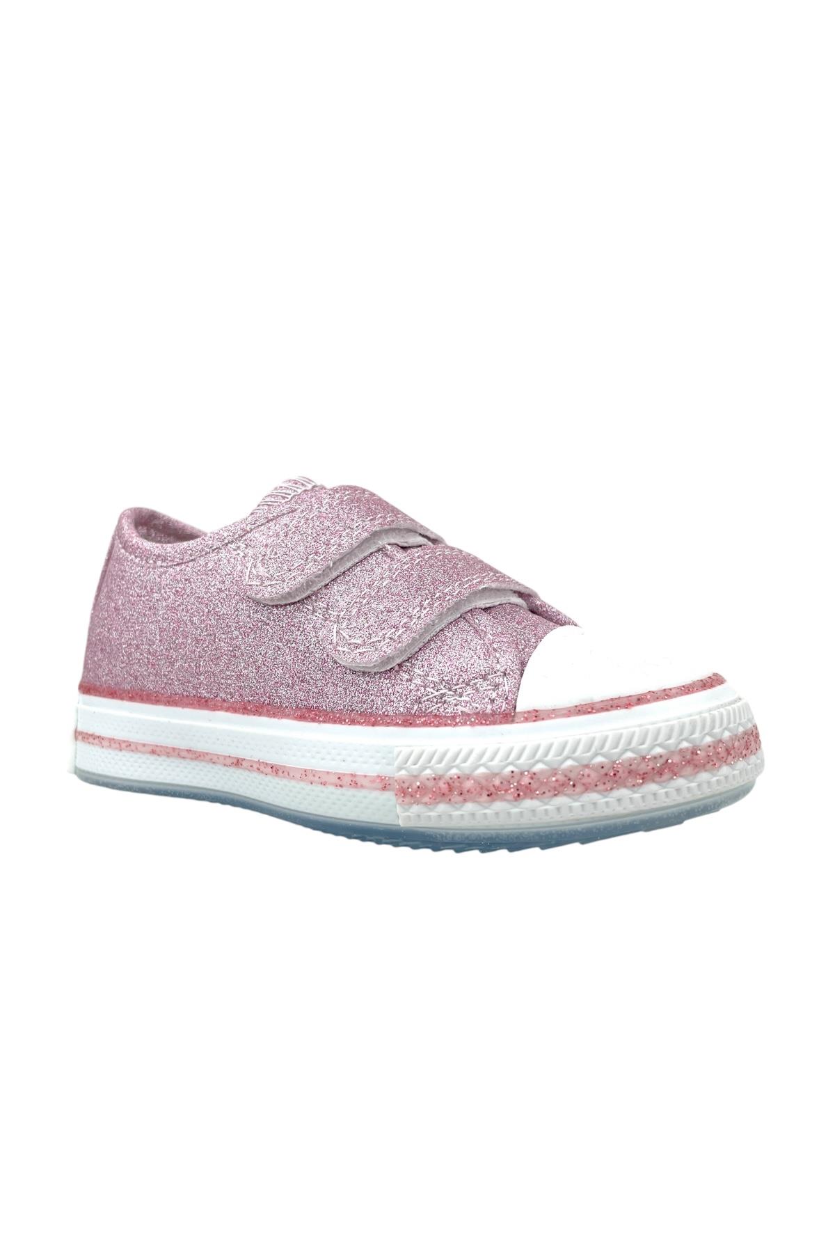 Işıklı Kız Çocuk Keten Ayakkabı Pembe Sim