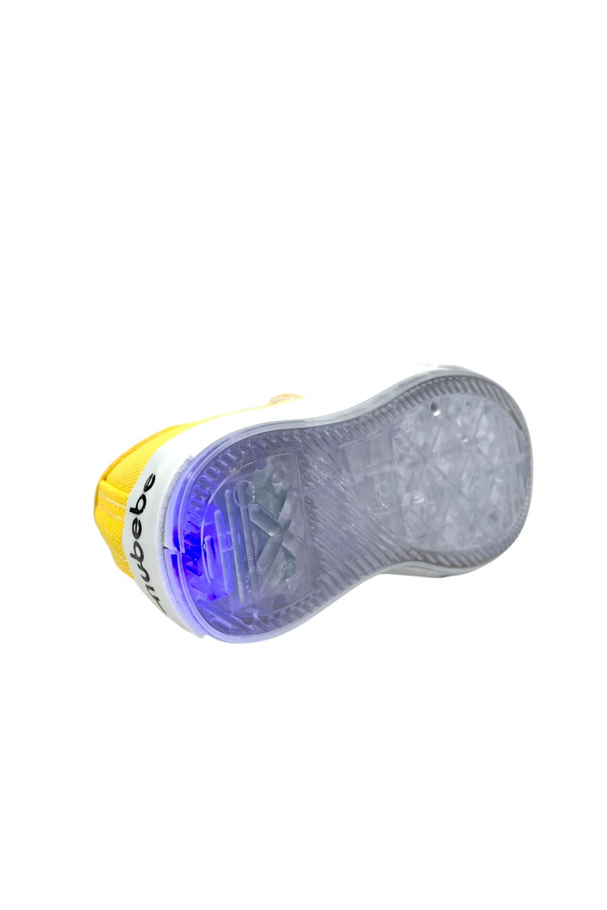 Işıklı Taban Erkek Çocuk Keten Ayakkabı Sarı