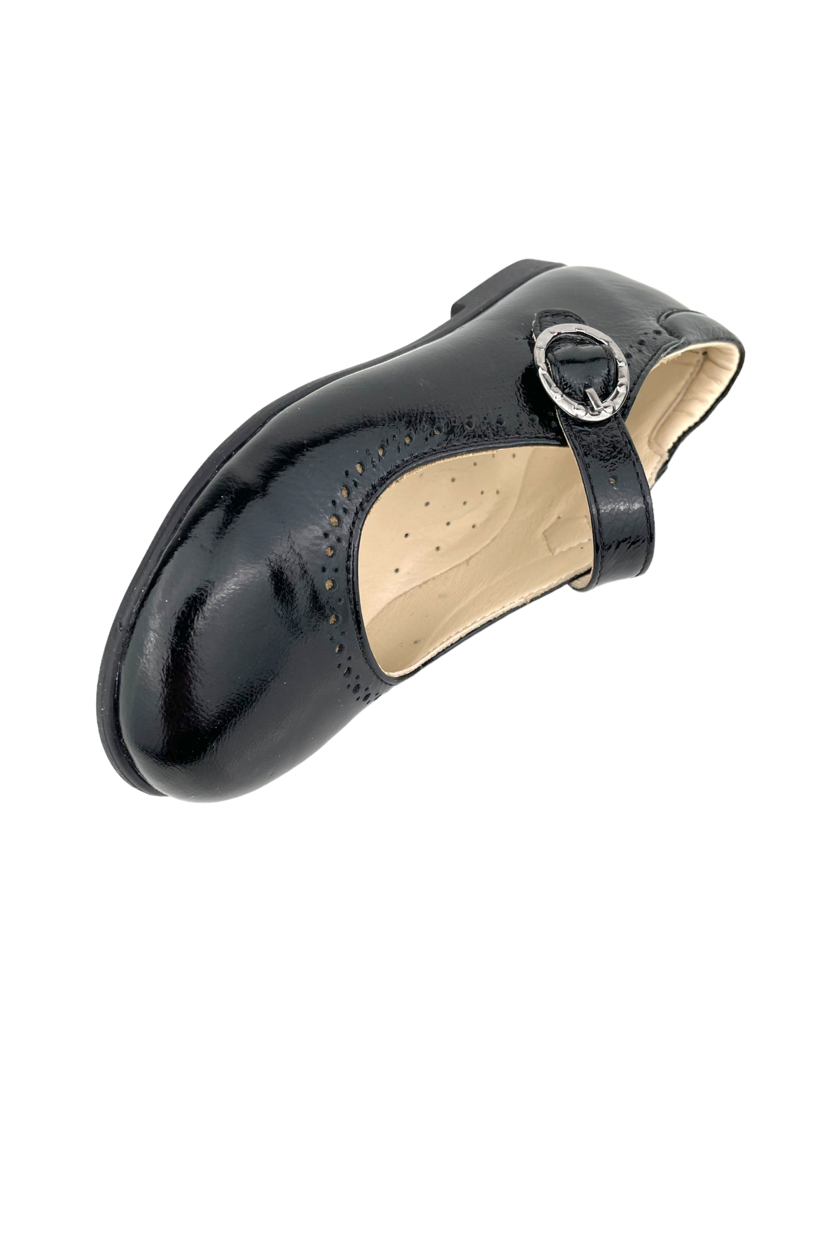 Janset Hakiki Deri Tokalı Çocuk Ayakkabısı Siyah Rugan