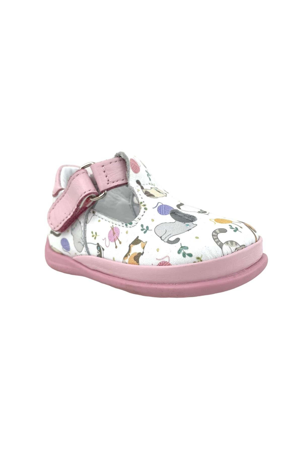 Kedi Baskılı İlk Adım Ayakkabısı Beyaz