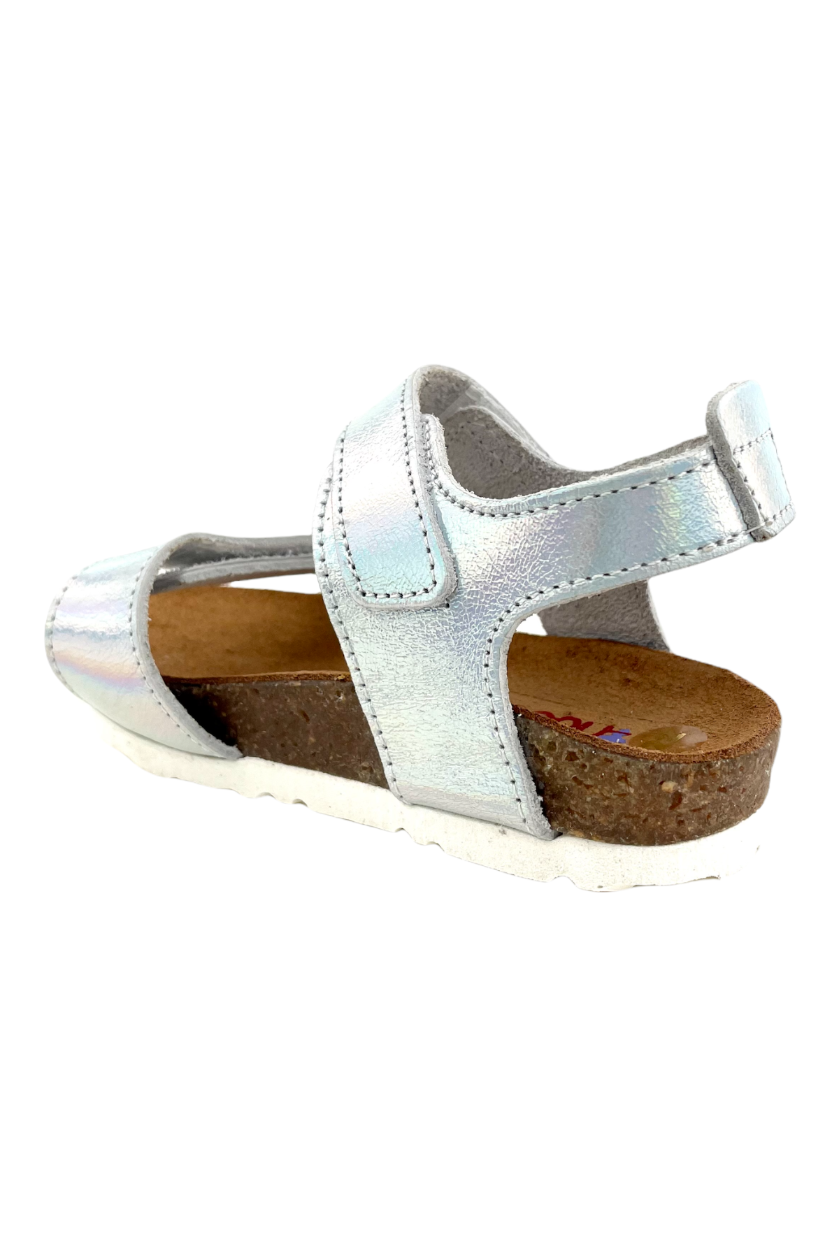 Kız Çocuk Çift Cırtlı Mantar Taban Sandalet Beyaz Hologram