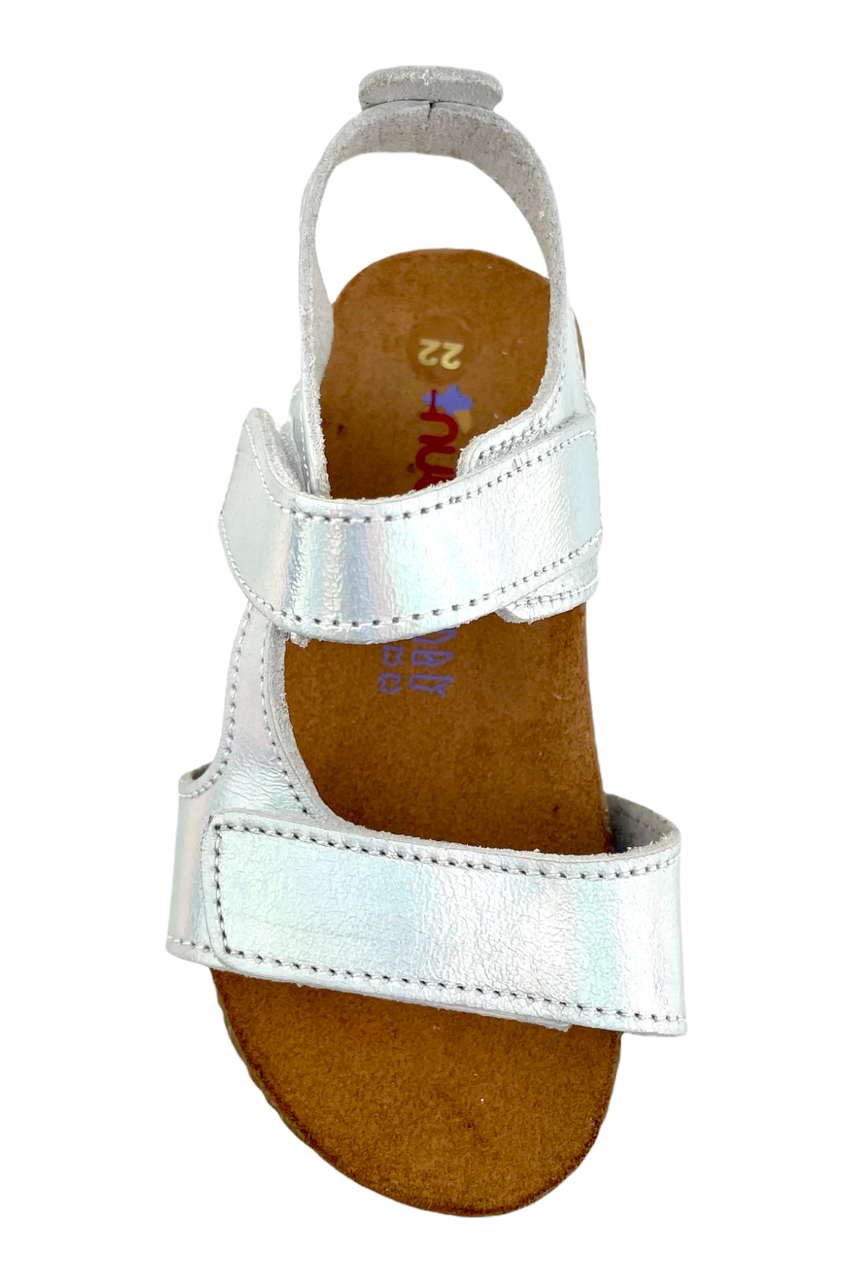 Kız Çocuk Çift Cırtlı Mantar Taban Sandalet Beyaz Hologram