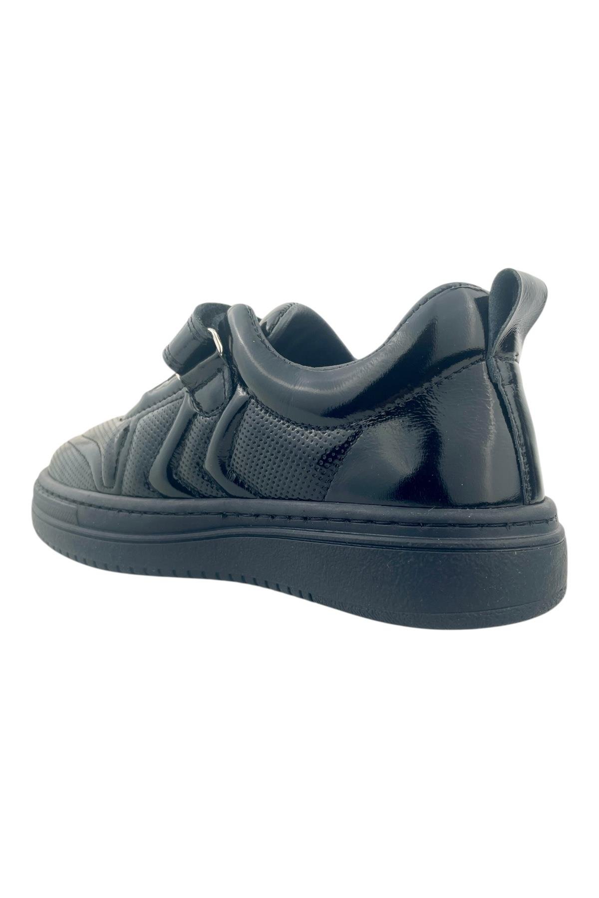 Kız Çocuk Lastikli ve Tek Cırtlı Okul Ayakkabısı Siyah Rugan