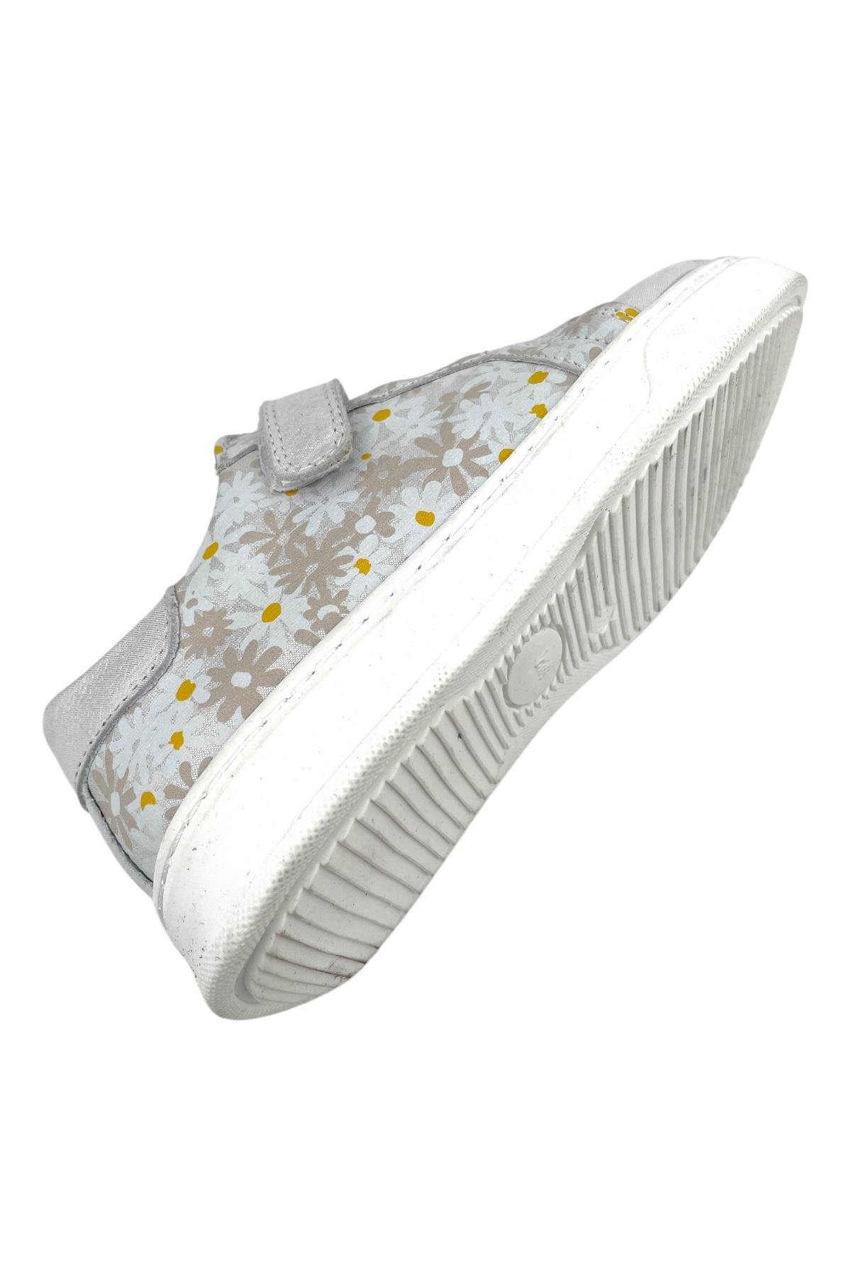 Lastikli Cırtlı Deri Spor Ayakkabı Gümüş