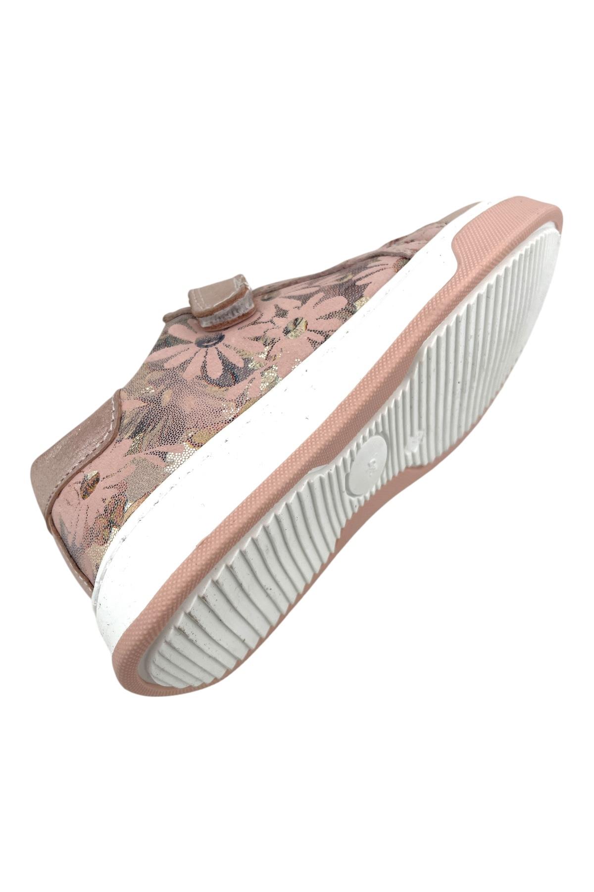 Lastikli Cırtlı Deri Spor Ayakkabı Pudra