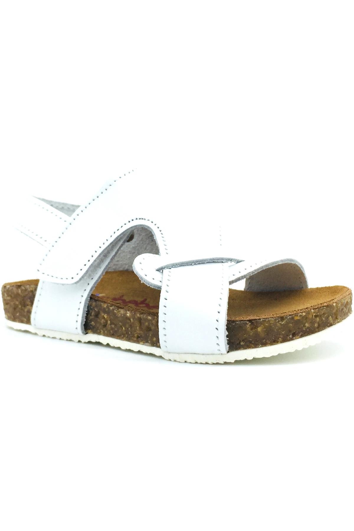 Mantar Taban Çapraz Bantlı Deri Erkek Sandalet Beyaz