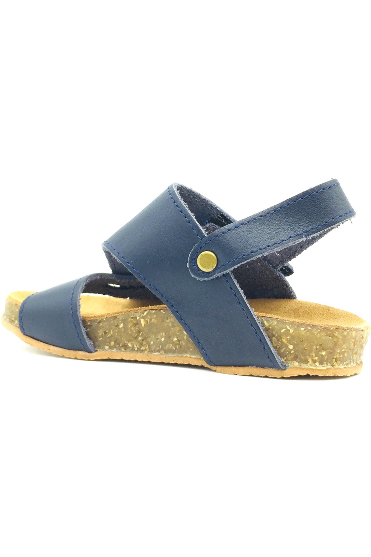 Mantar Taban Çapraz Deri Sandalet Lacivert