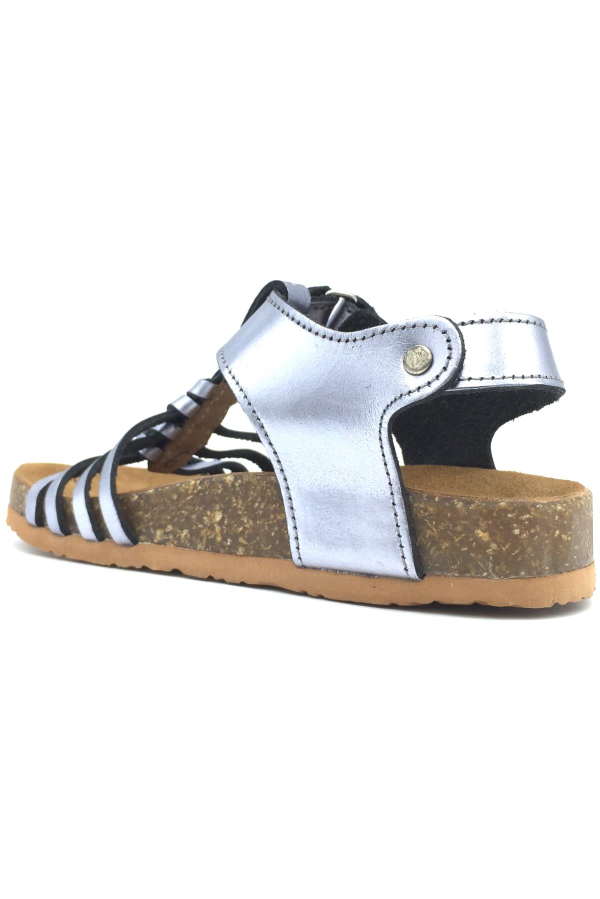 Mantar Taban Deri Örgülü Kız Sandalet Platin