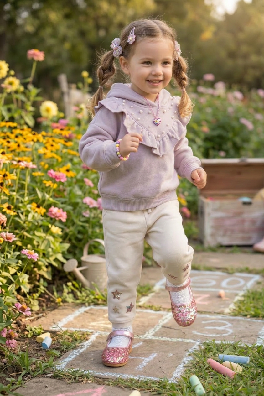 Nubebe Taşlı Kız Çocuk Babet Pembe