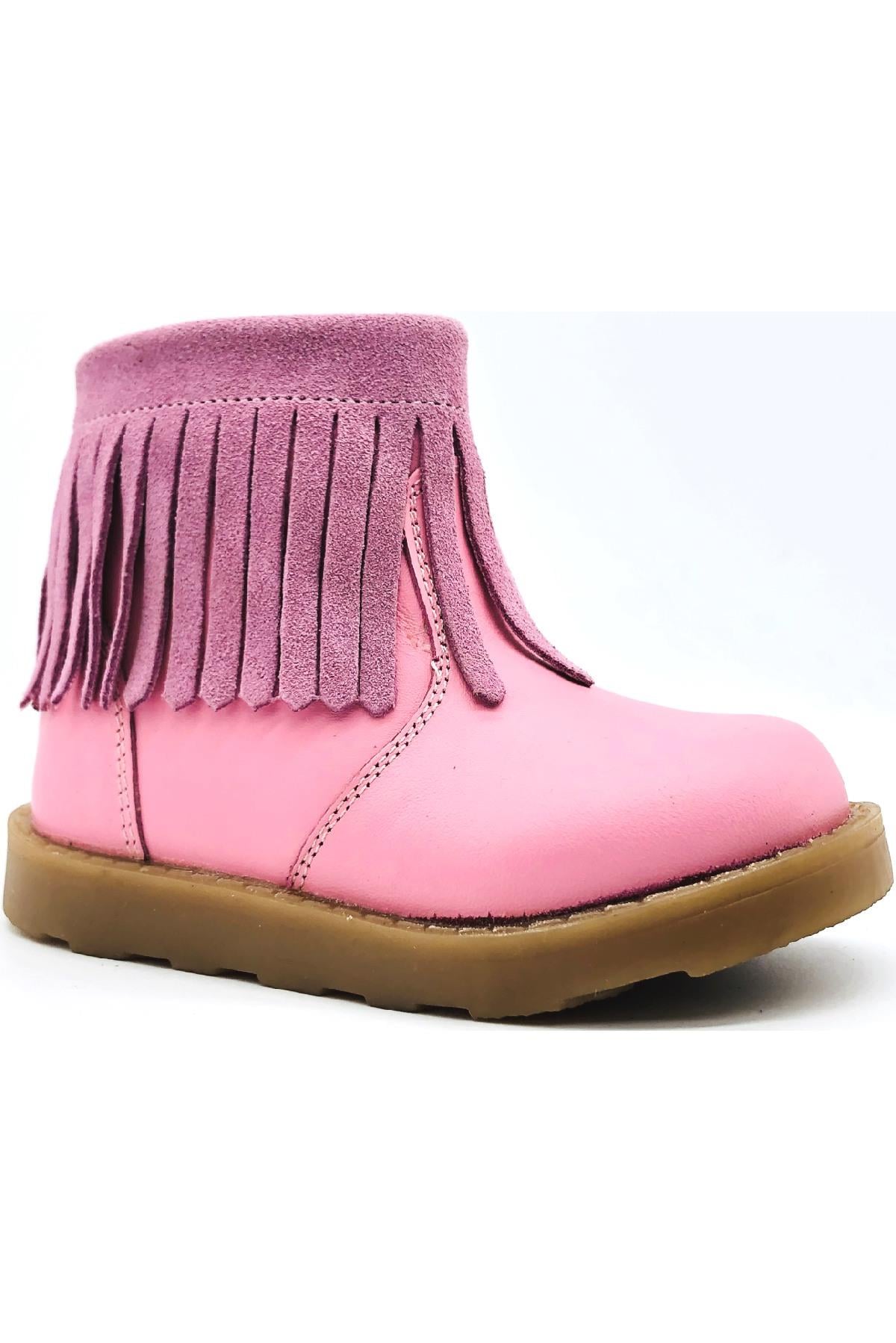 Püsküllü Deri Bot Pembe