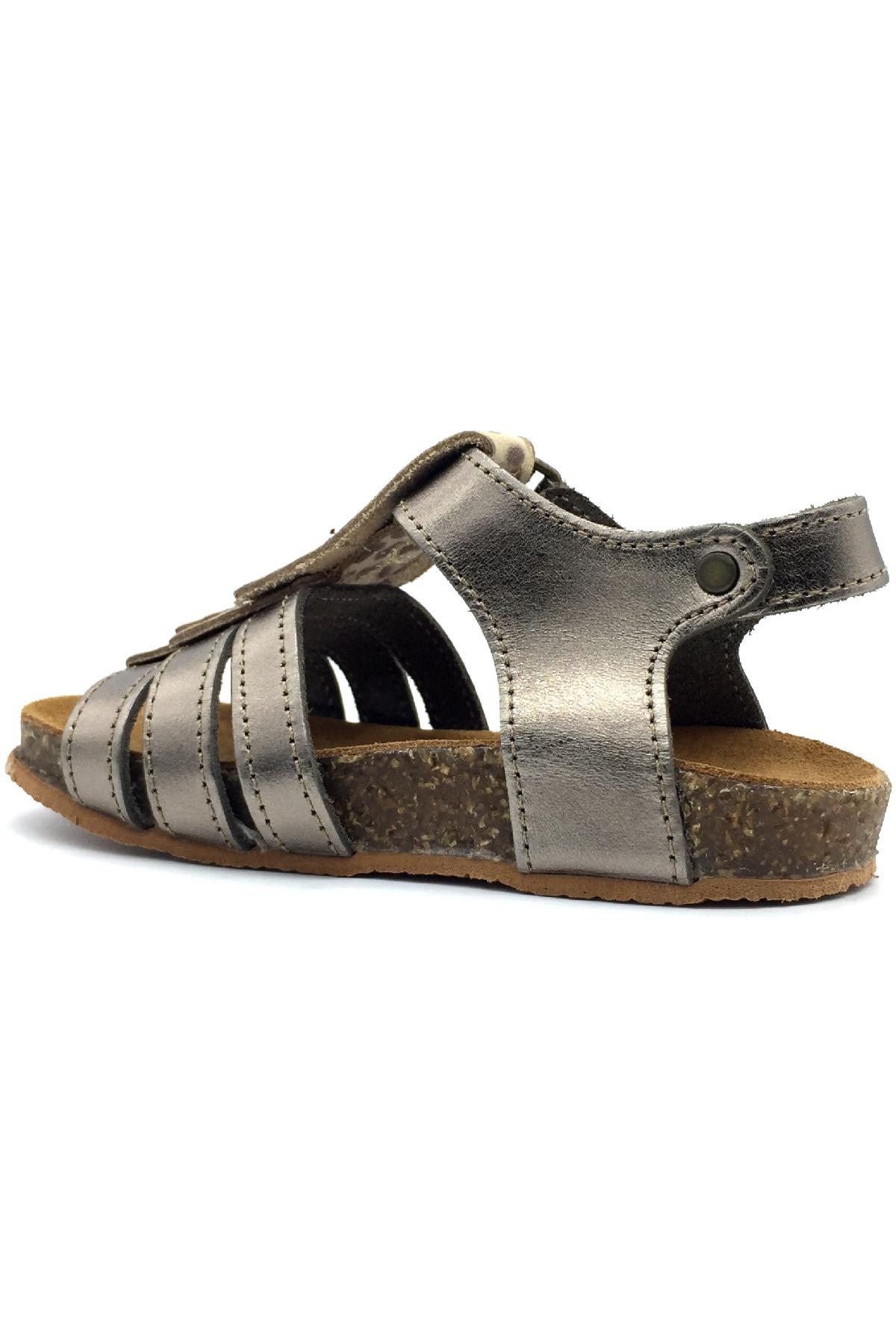 Püsküllü Mantar Taban Deri Çocuk Sandaleti Bronz