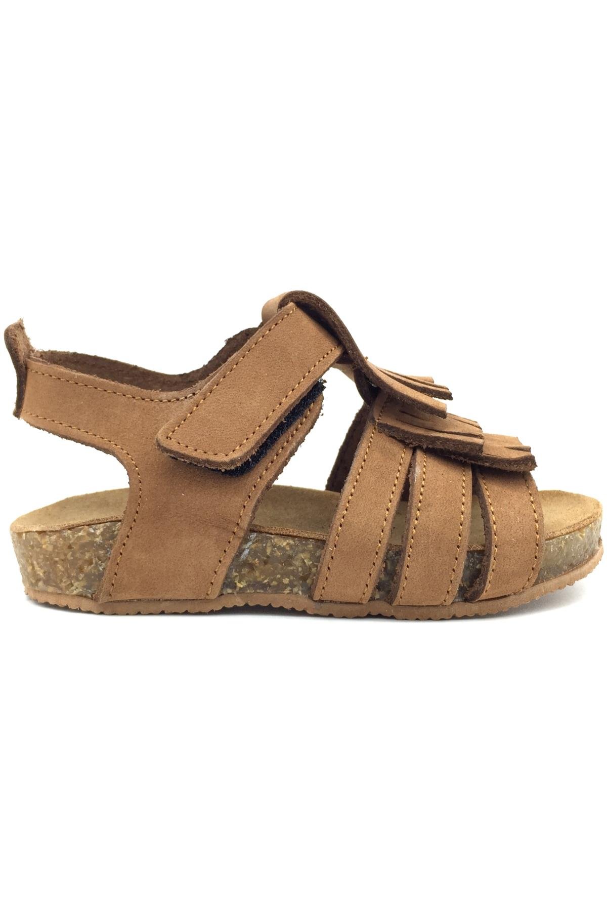 Püsküllü Mantar Taban Deri Sandalet Taba