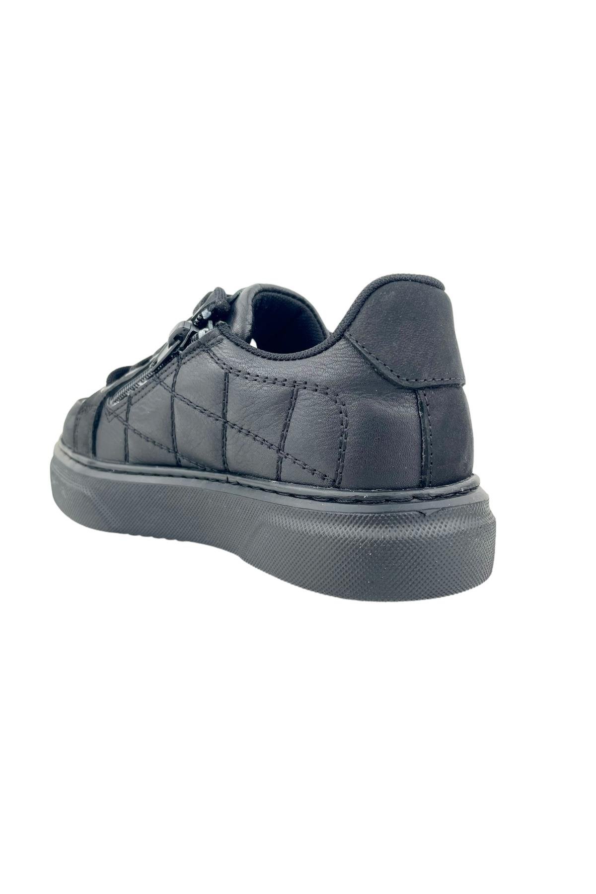Quilted Hakiki Deri Kız Çocuk Ayakkabı Siyah