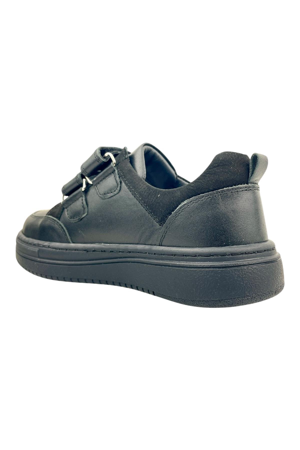 Siyah Deri Cırtlı Okul Ayakkabısı Siyah