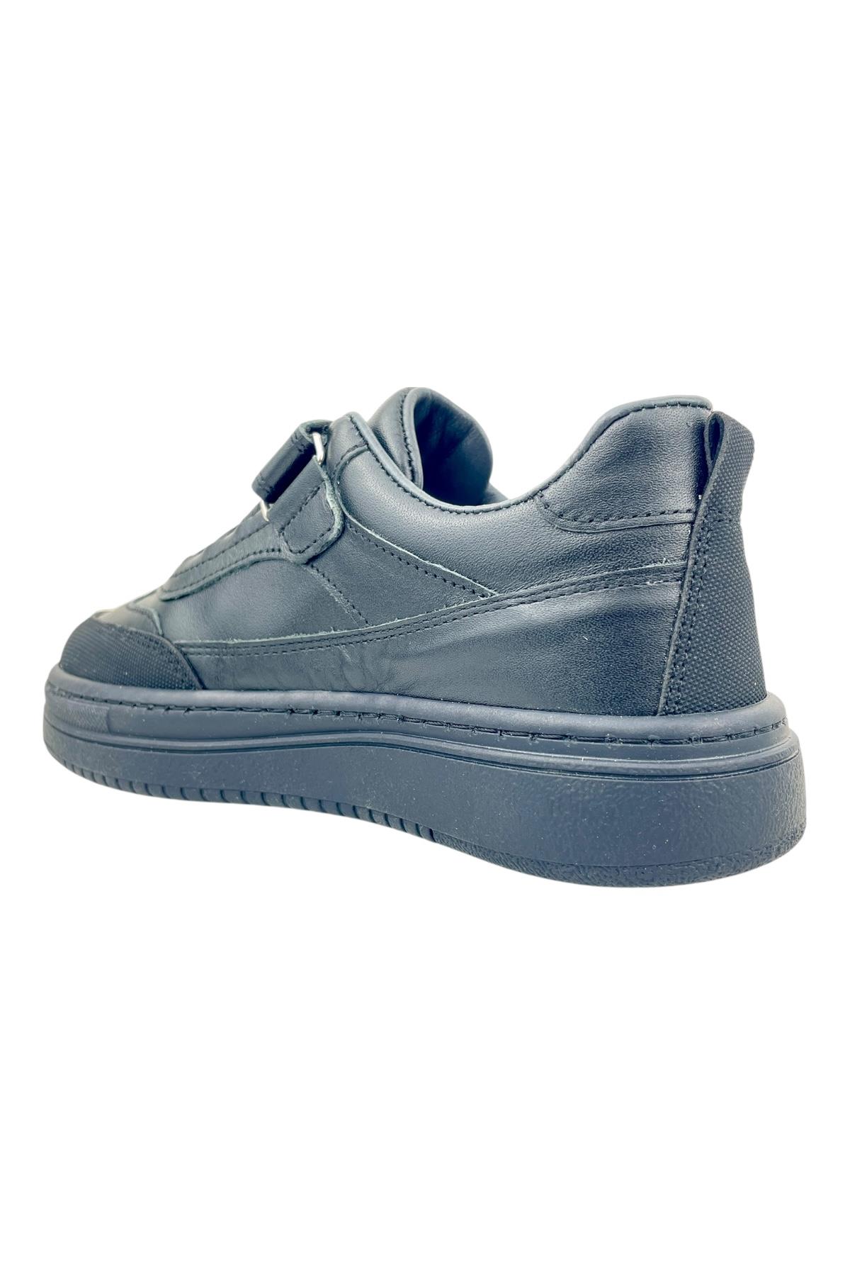 Siyah Deri Cırtlı Ön Korumalı Okul Ayakkabısı Siyah