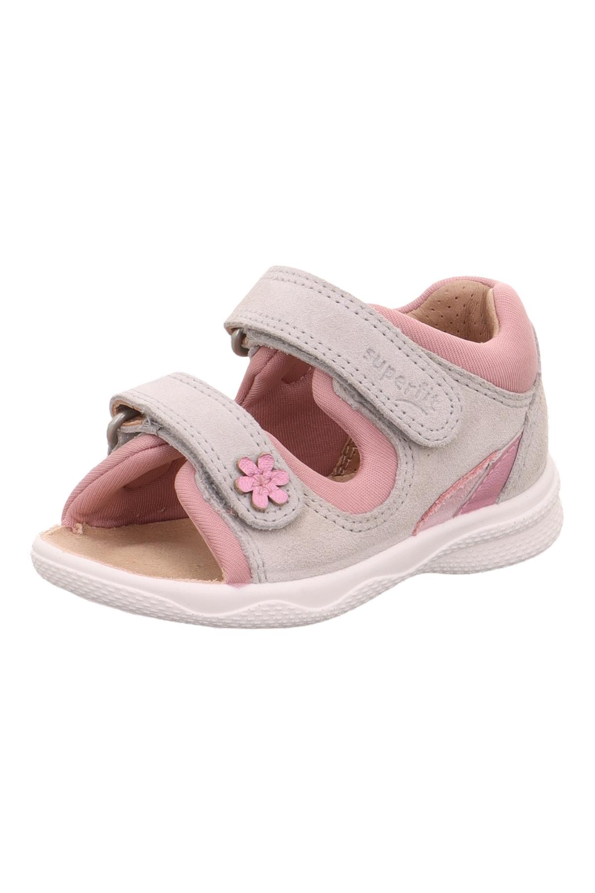 Superfit Çiçekli Deri İlk Adım Sandalet Gri-Pembe