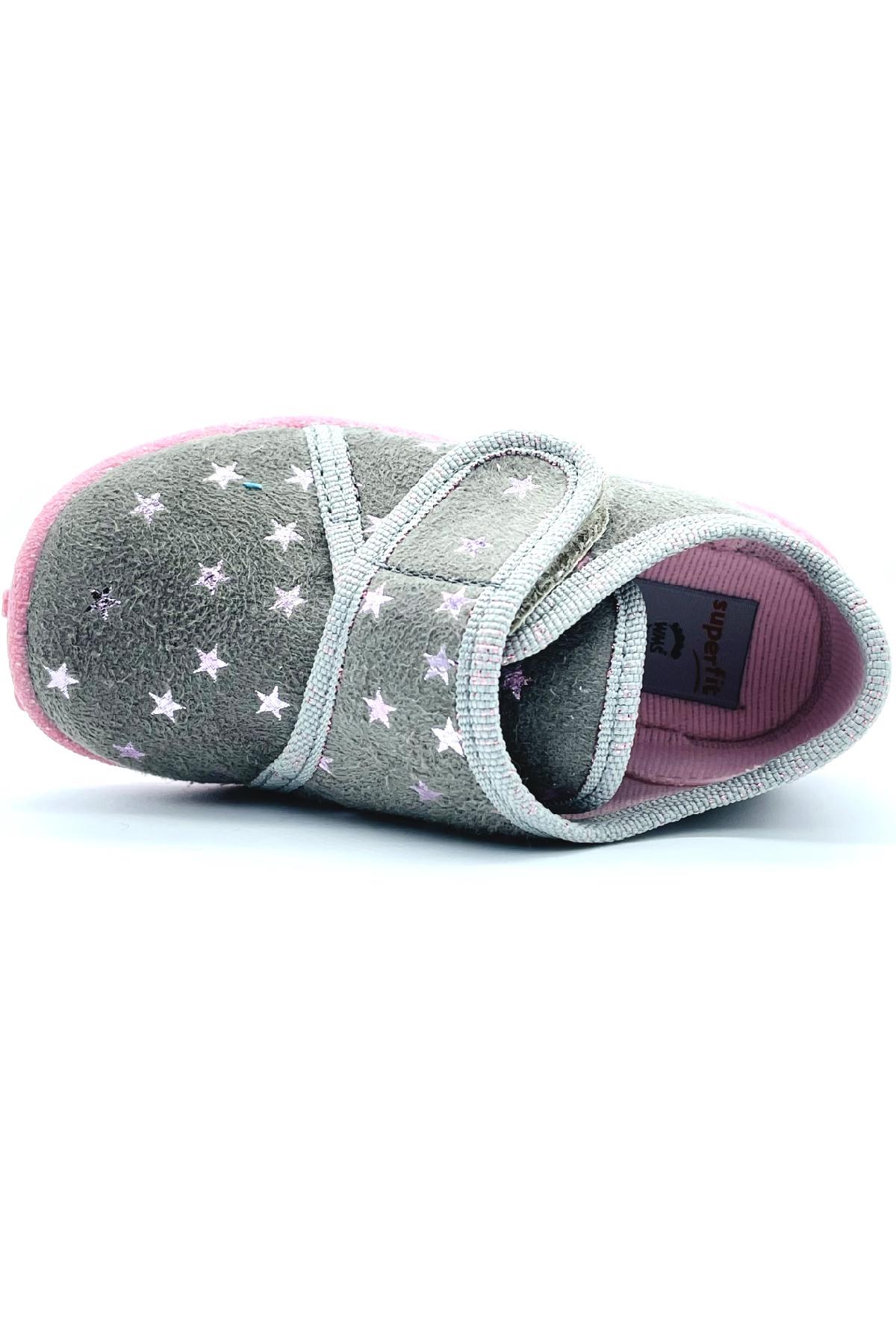 Superfit Kız Çocuk Kadife Ev Ayakkabısı Gri-Pembe