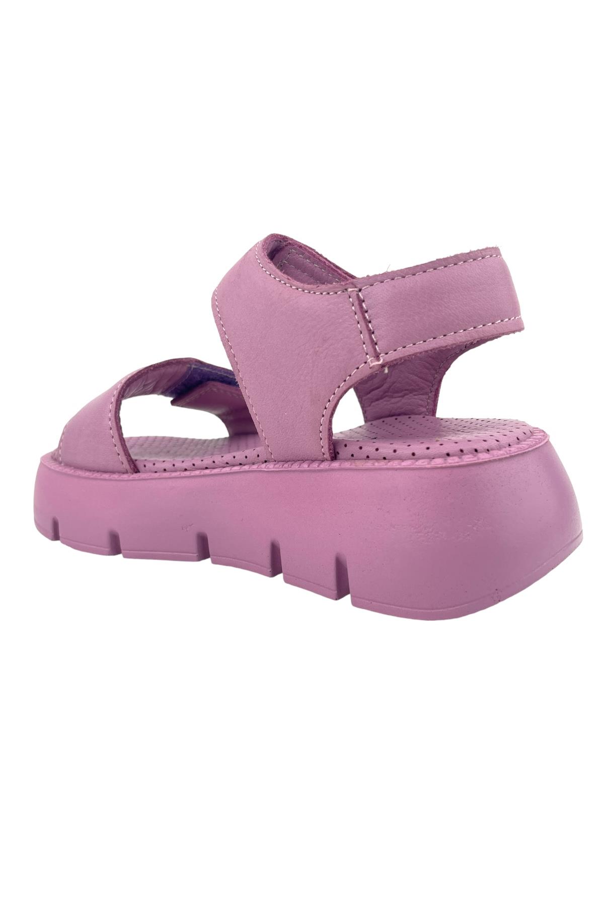 Top Level Deri Kız Çocuk Sandalet Eflatun