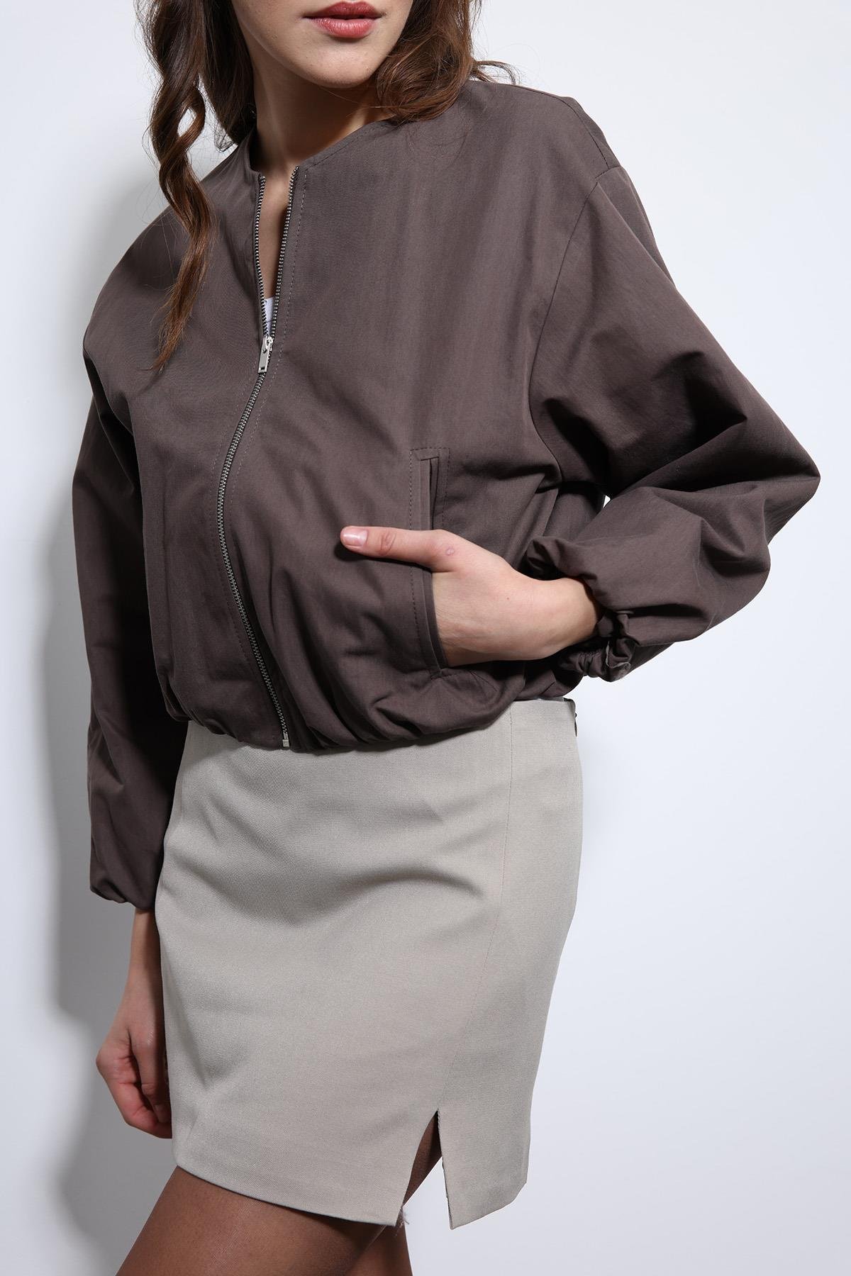 Antioch Acı Kahve Crop Kadın Bomber Mont