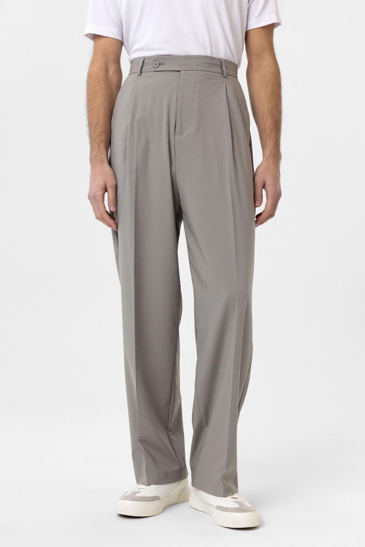 Antioch Açık Gri Baggy Yüksek Bel Erkek Kumaş Pantolon