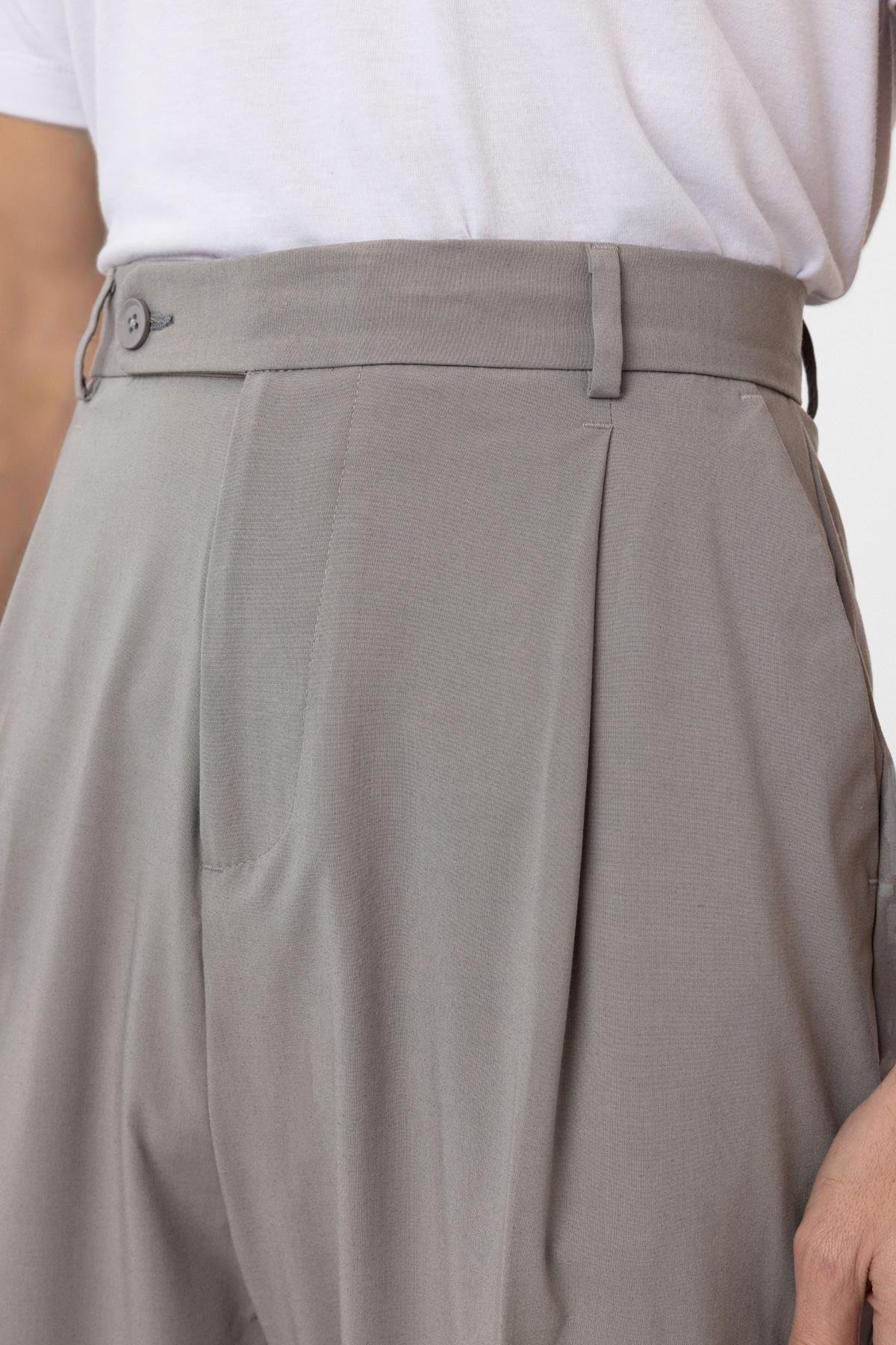 Antioch Açık Gri Baggy Yüksek Bel Erkek Kumaş Pantolon